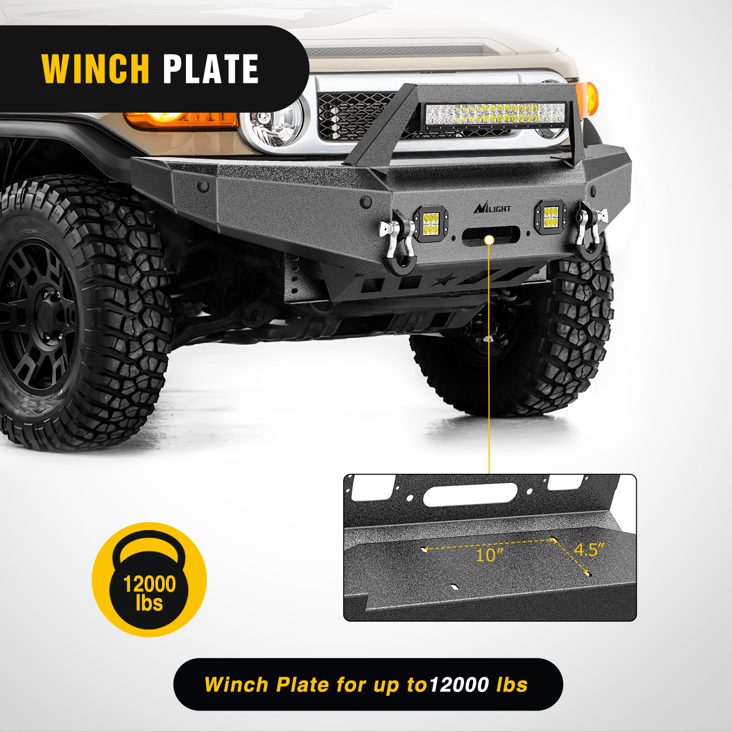 2007-2014 Toyota FJ Cruiser Heavy Duty Front Bumper with Winch Plate, 120W LED Light Bar & 18W LED Pods - Off-Road Upgrade for Adventure & Trail Riding