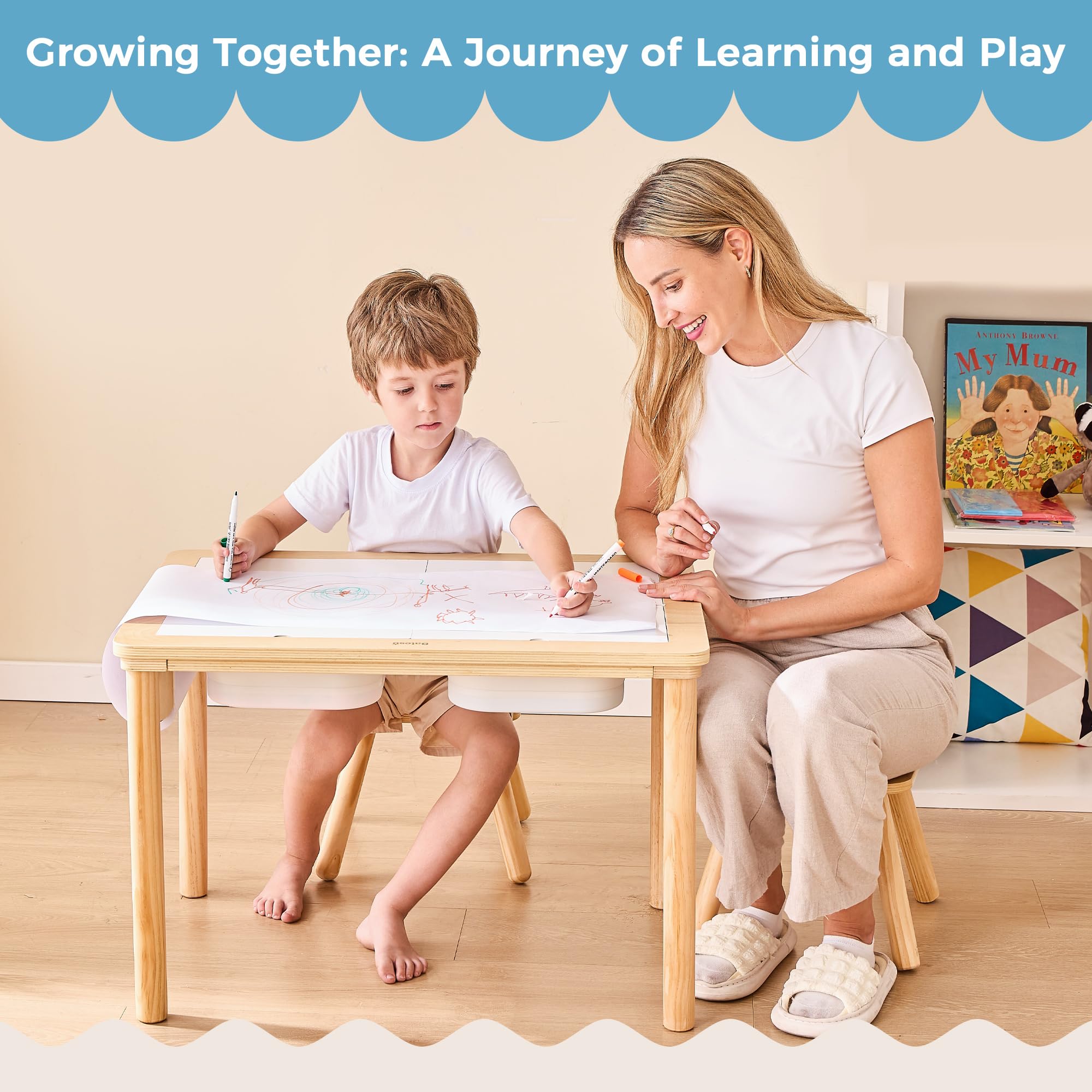 Premium Wooden Sensory Activity Table for Kids - Double-Sided Play Board with Sand & Water Play, Foldable Storage Bins, Includes 2 Chairs & Paper Roll - Perfect for Indoor & Outdoor Learning, Preschool Playtime & Backyard Fun