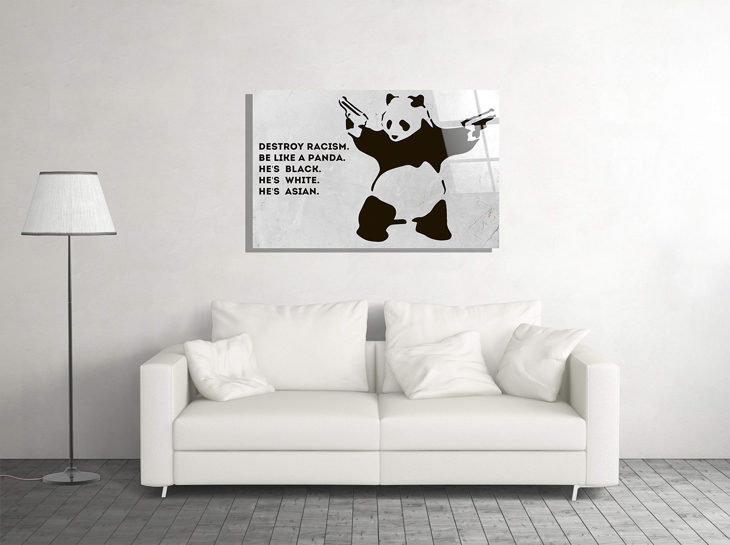 No To Racism Tempered Glass Wall Art - Modern Panda Design for Home, Office & Hotel Decor - Perfect Gift (24x36) - Ideal for Living Rooms, Bedrooms & Workspaces