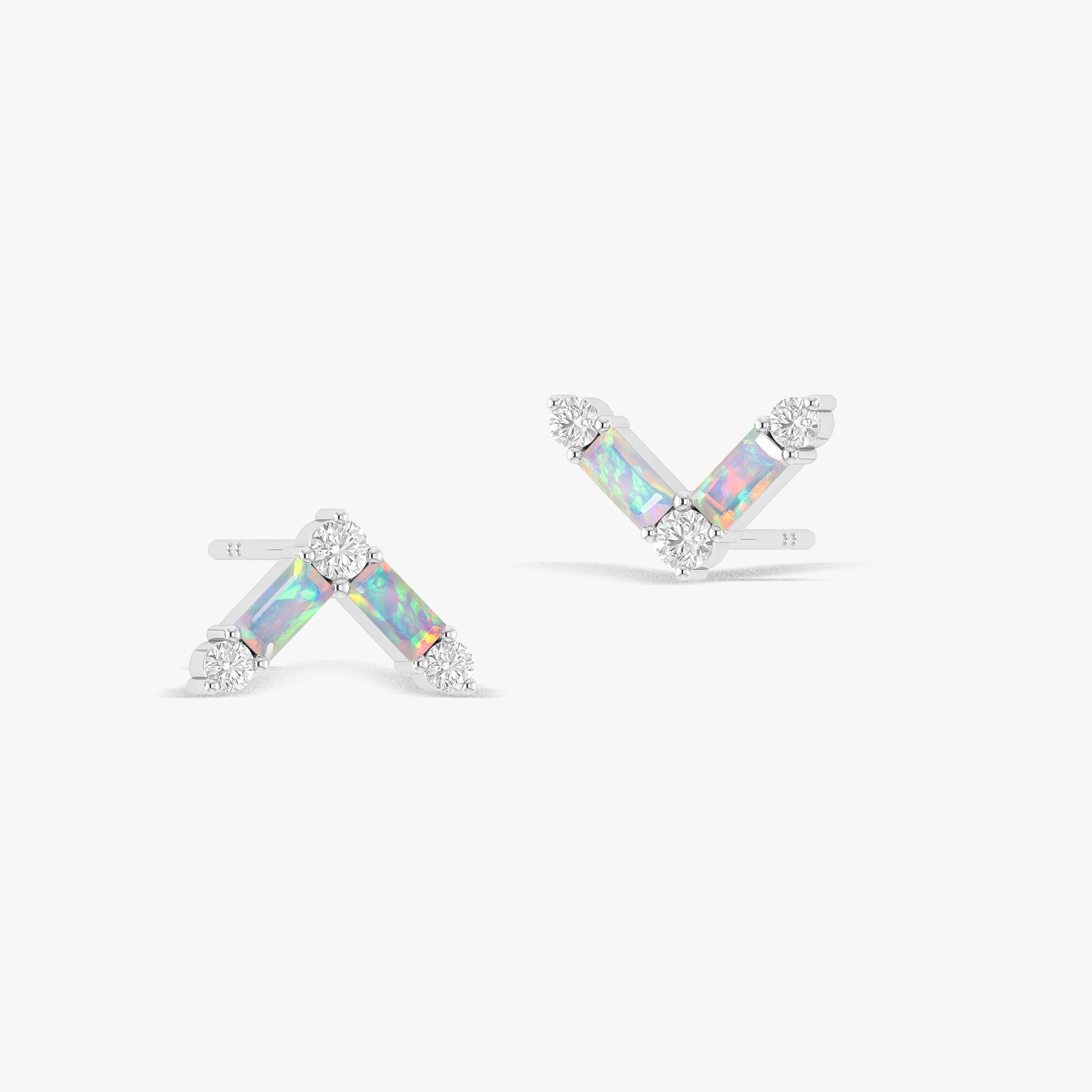 White Opal AV Style Stud Earrings - Dainty Minimalist Jewelry for Women - Perfect for Everyday Wear, Office & Special Occasions