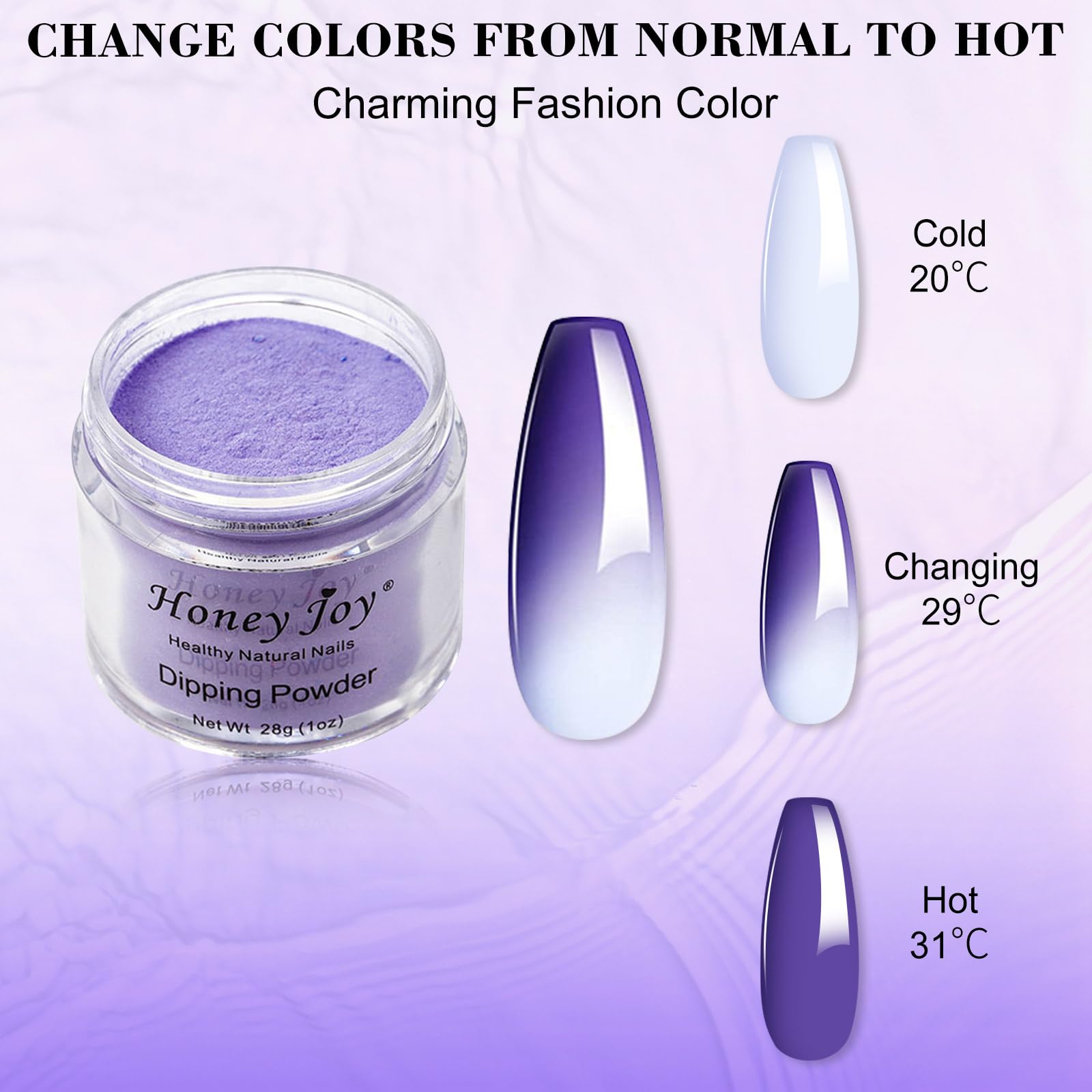 28g/Box Purple & White Thermochromic Dipping Powder for Nails - Long-Lasting No UV Light Needed, Perfect for Salon & Home Manicures (No.3)