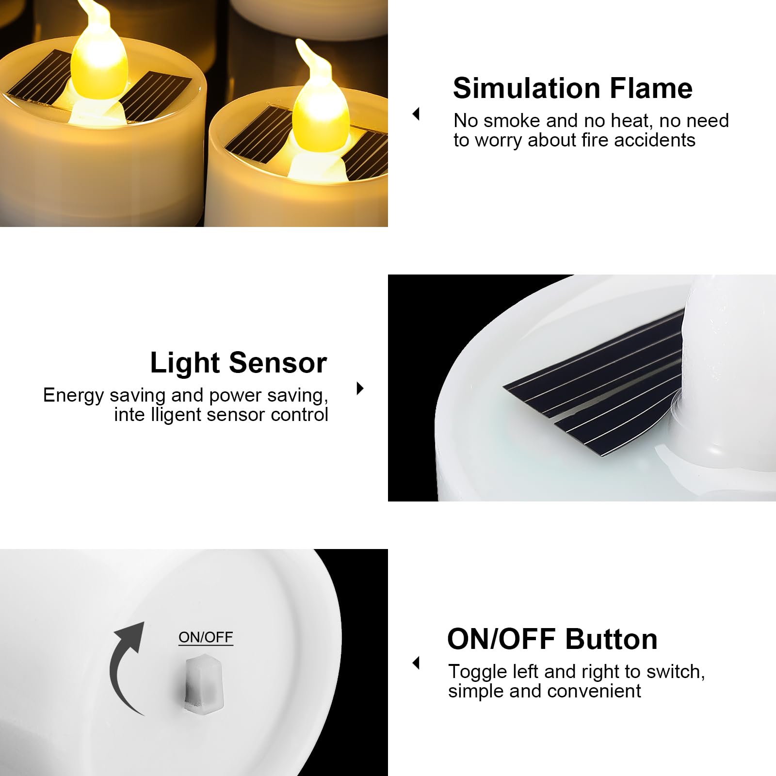 Hortsun 6-Pack Solar Powered LED Tea Lights - Waterproof Flameless Candles with Flickering Flame Effect & Light Sensor - Rechargeable Outdoor Decor for Garden, Patio, Wedding, Party & Home Decoration