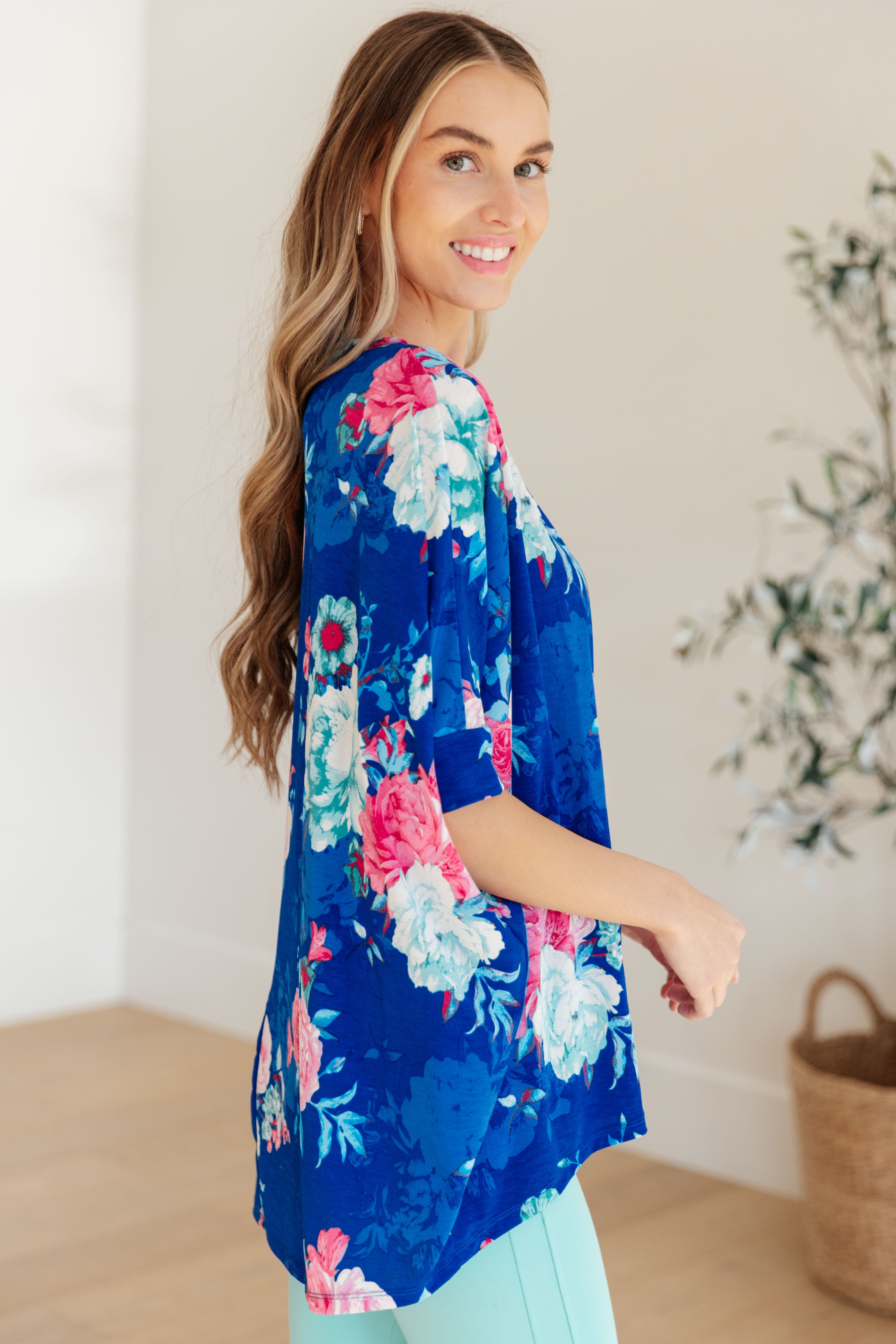 Royal & Pink Floral Essential Blouse for Women - Elegant Casual & Office Wear - Perfect for Work, Dates & Special Occasions