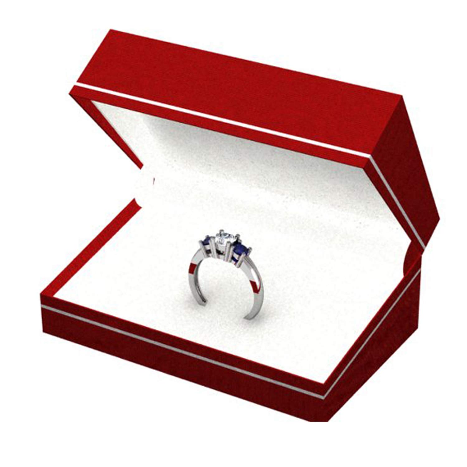 Dazzlingrock Collection 14K Solid White Gold Round White Diamond & Blue Sapphire Women's 3 Stone Engagement Ring - Perfect for Proposals, Anniversaries & Special Occasions