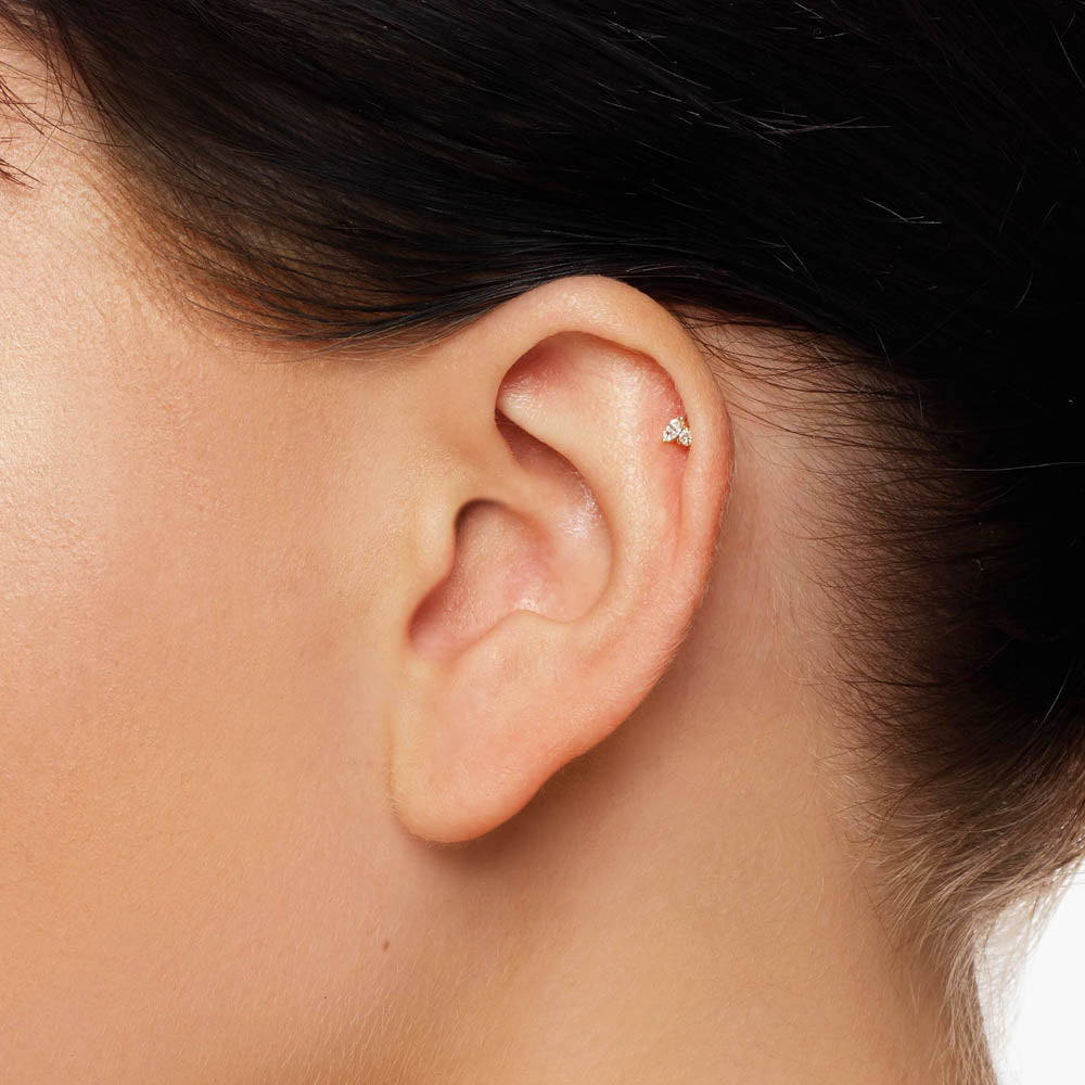 10k Gold Diamond Toi Et Moi Helix Single Stud Earrings for Women - Elegant Cartilage Piercing Jewelry for Everyday Wear & Special Occasions