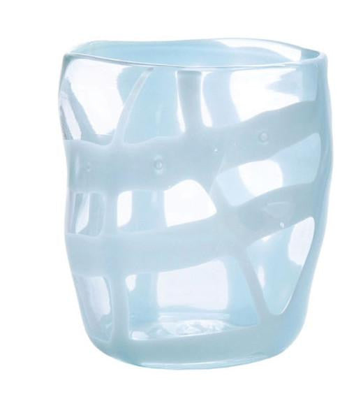 Aria Glasses - Set of 6 Blue Grid Drinking Glasses for Cocktails, Juice & Iced Coffee | Elegant Barware for Home, Restaurant & Party Use