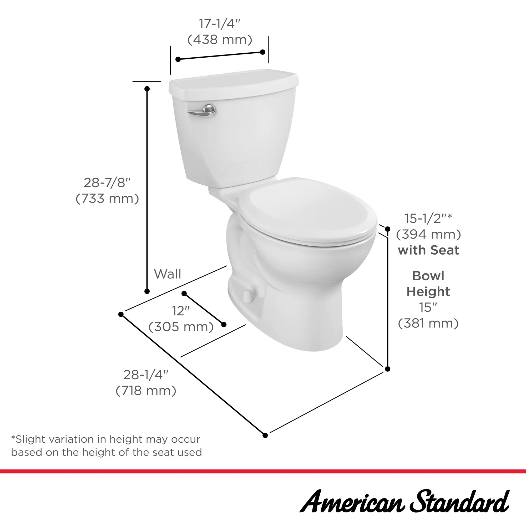 Cadet 3 1.28 GPF/4.8 LPF Left Trip Lever 15-Inch Round Front Toilet with Slow Close Seat - Easy Installation for Bathroom, Home & Commercial Use