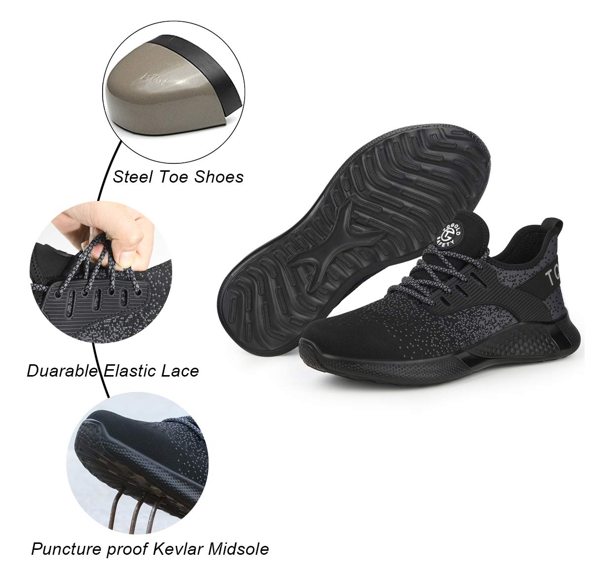 AONEGOLD Men's Steel Toe Work Shoes - Lightweight Breathable Safety Sneakers for Construction & Industrial Use - Puncture Proof Non-Slip Work Boots for Warehouse, Factory & Outdoor Jobs