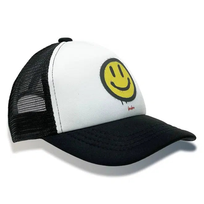 Bubu Black & White Trucker Hat - All Smiles Design | Adjustable Snapback Cap for Men & Women | Perfect for Outdoor Activities, Sports & Casual Wear