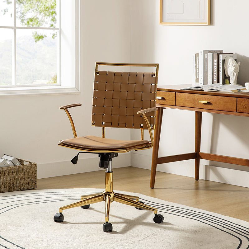Amalia Modern Rattan Weaving Swivel Office Chair with Backrest - Ergonomic Desk Chair for Home Office, Study & Workspace