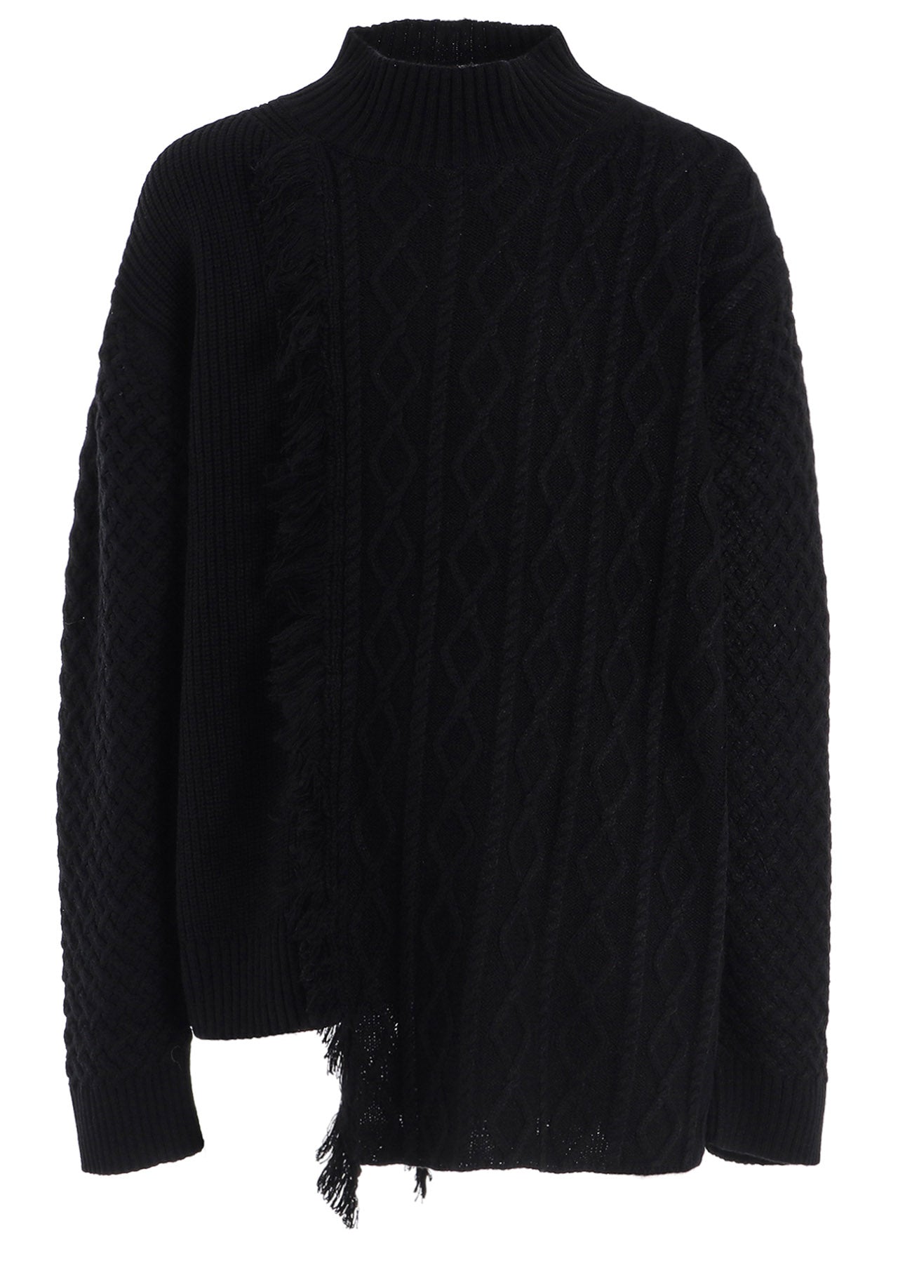 Corpilon Bulky Wool Asymmetrical Fringe Mock Neck Knit Sweater - Cozy Winter Pullover for Women, Perfect for Casual Outfits & Holiday Gatherings