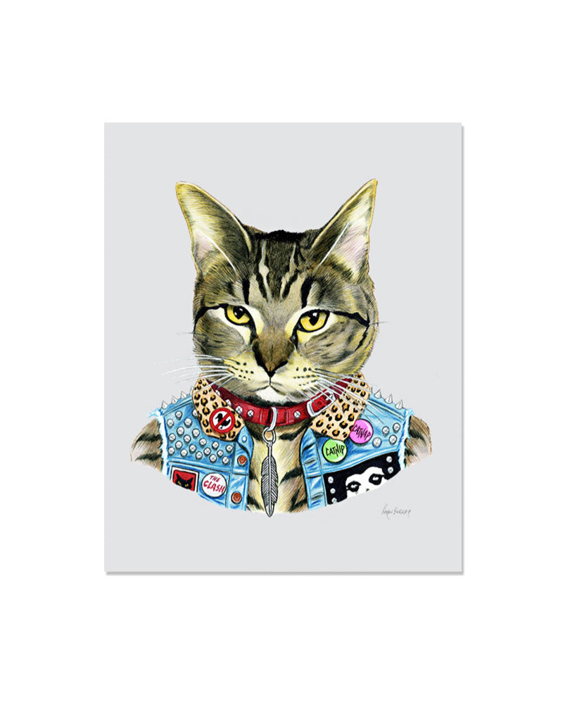 Punk Cat Art Print - Unique 8x10 Wall Decor for Living Room, Bedroom & Office - Gothic Punk Style Poster for Cat Lovers