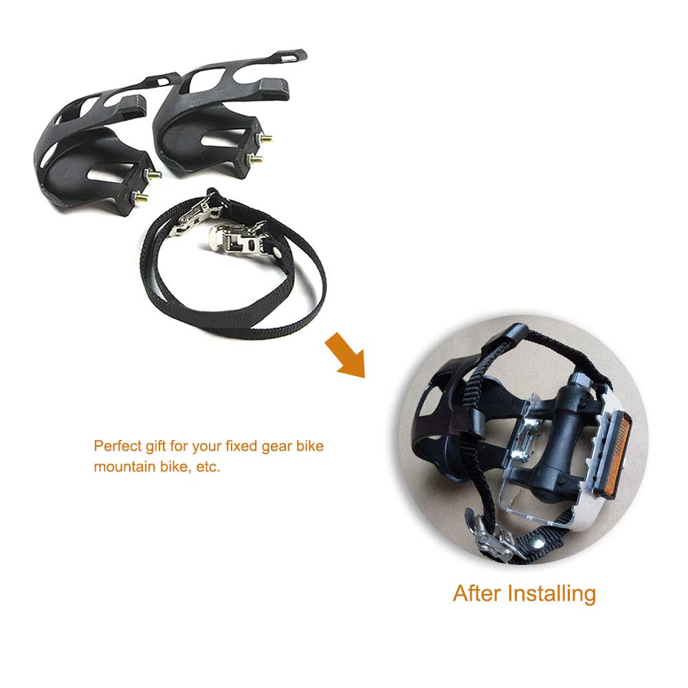 1 Pair Bike Pedals with Toe Clip & Strap - Durable Plastic Bicycle Pedals for MTB & Road Bikes - Perfect for Commuting, Training & Outdoor Cycling Adventures