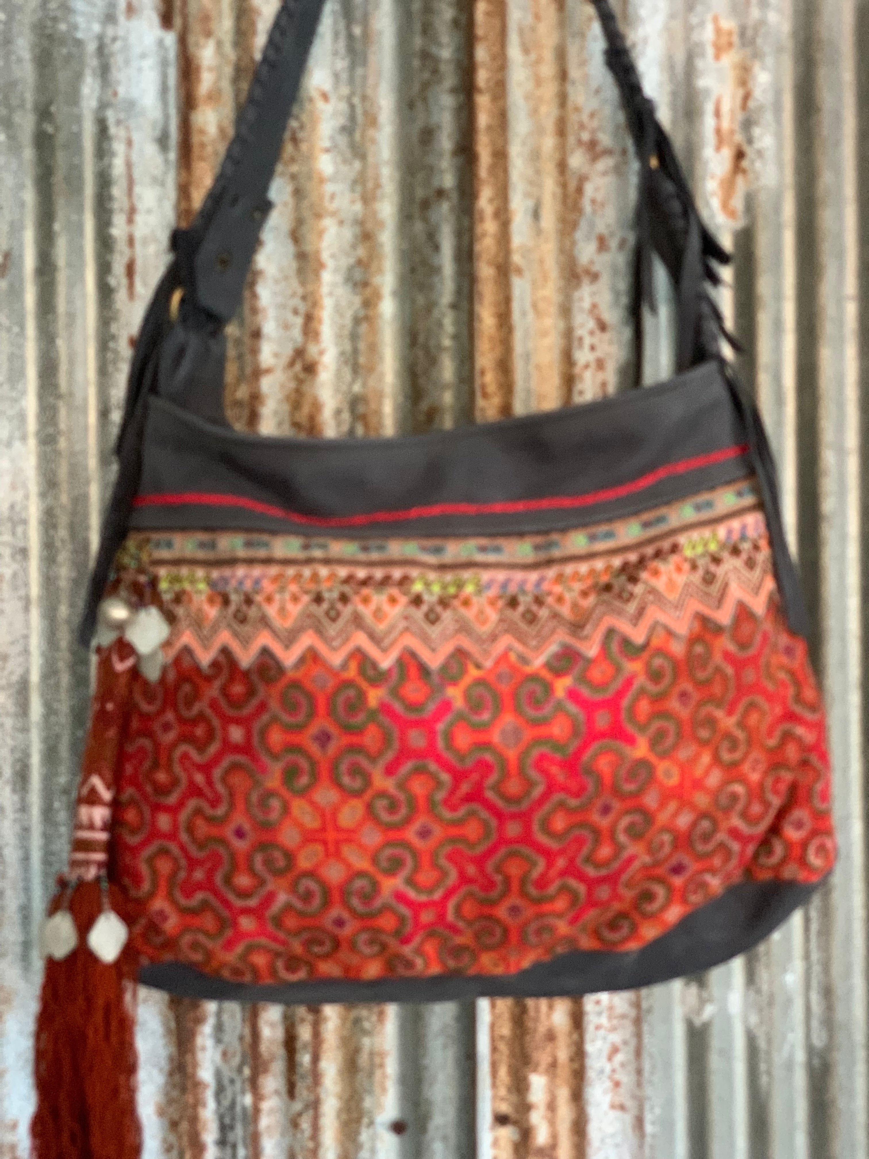 Handmade Chiang Mai Tribal Embroidery Leather Patchwork Crossbody Bag - Boho Chic Purse for Women, Festival & Travel Accessory