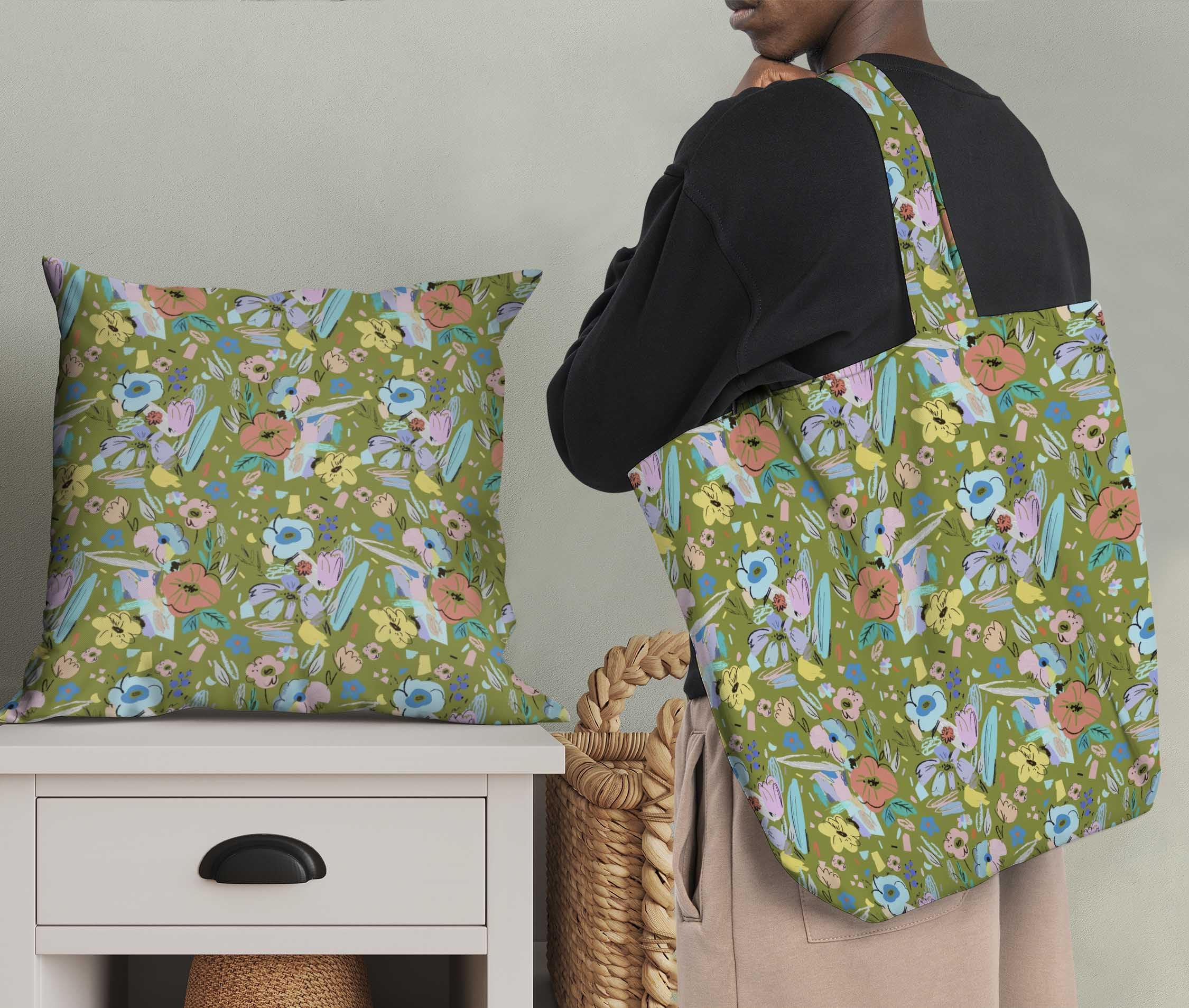 Soimoi Moss Green Georgette Fabric by The Yard - 42 Inch Wide - Artistic Leaf & Floral Printed Fabric for Dresses, Scarves & Home Decor - Elegant & Trendy DIY Sewing Projects