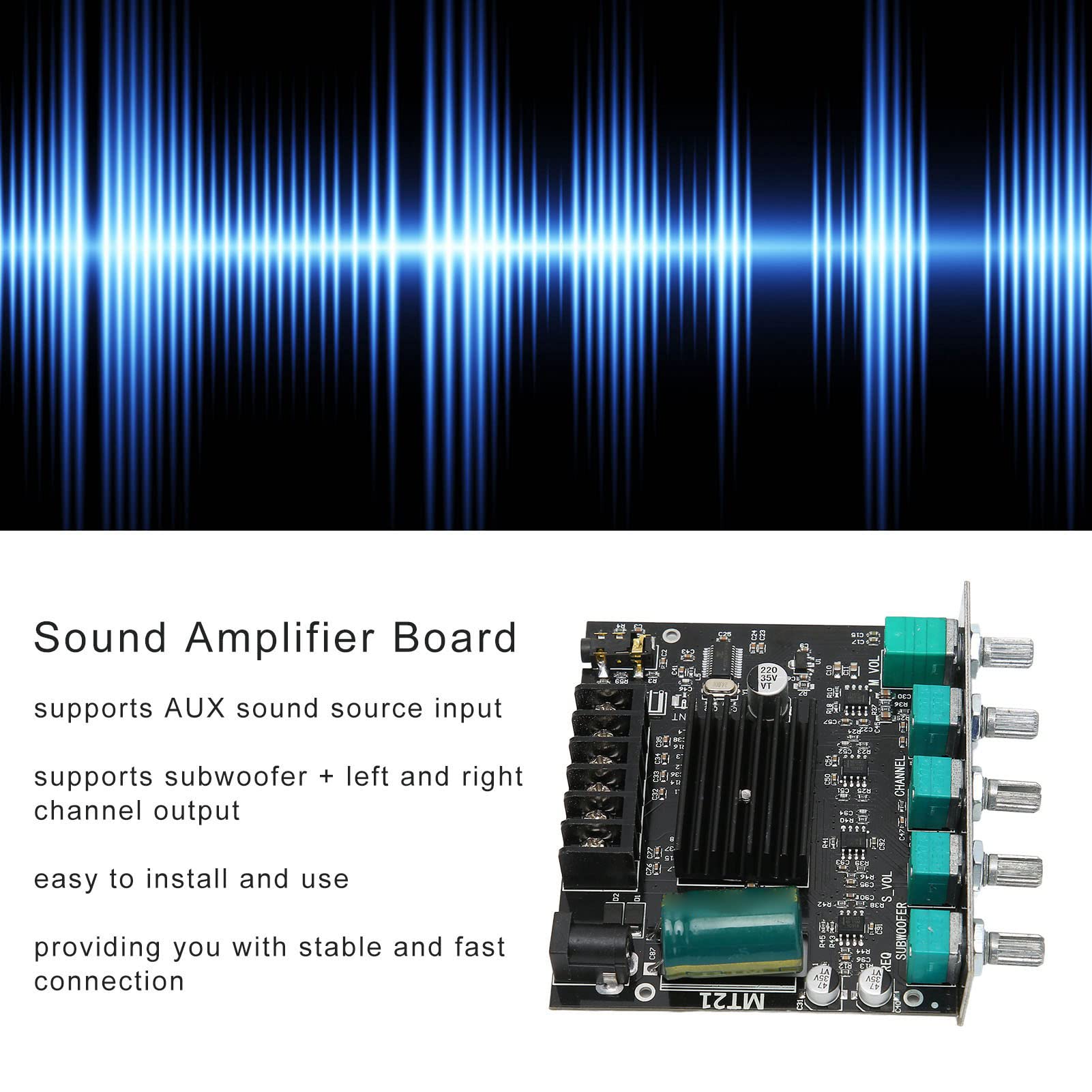 High Power BT Amplifier Board 12-24V, 100W Stereo Digital Audio Amp with AUX/BT Input & Subwoofer Output for 4-8Ω Speakers - Perfect for Home Theater, Car Audio & DIY Sound Systems