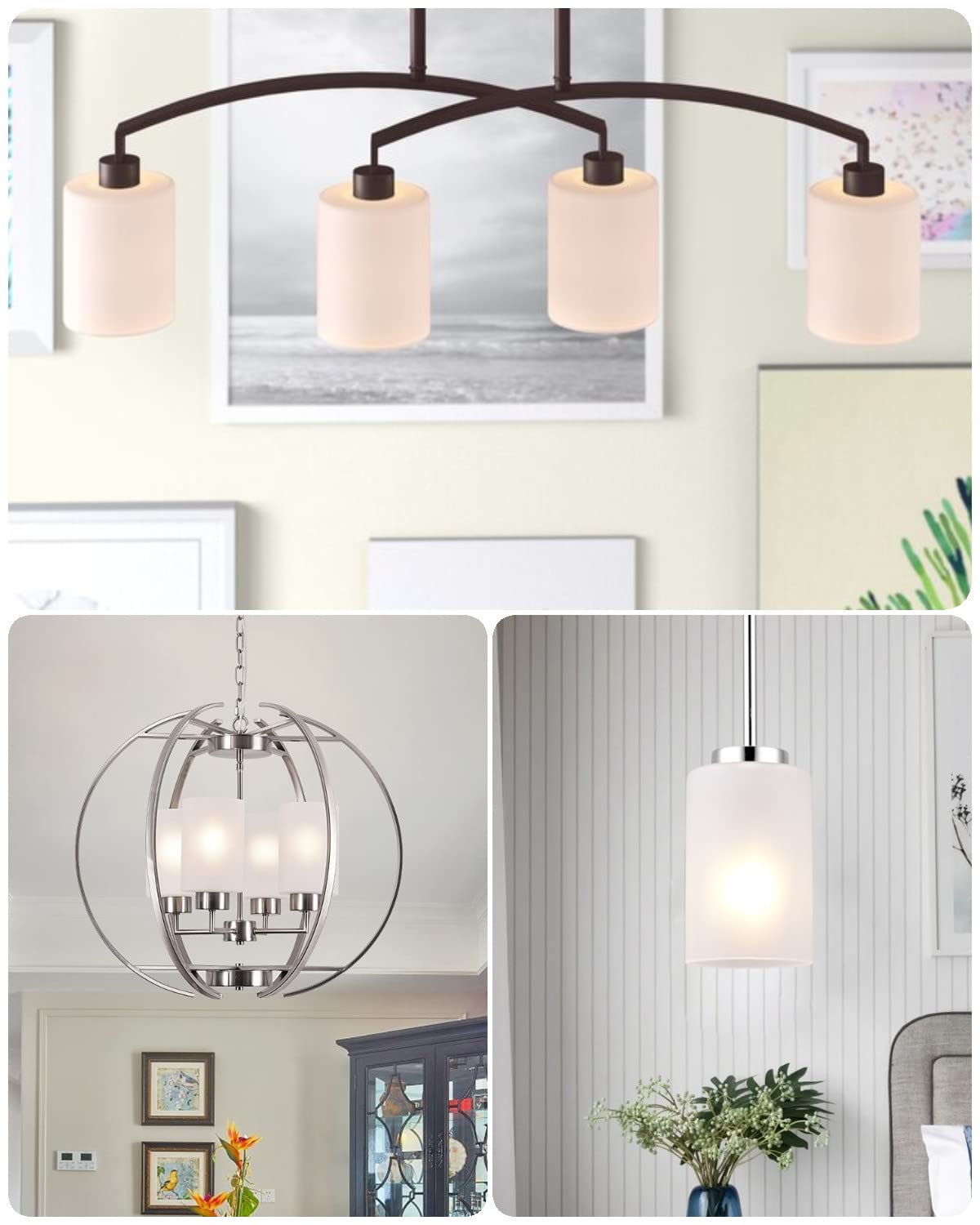 3-Pack White Frosted Glass Lamp Shades - Replacement Covers for Chandeliers, Wall Sconces & Pendant Lights - 1-5/8