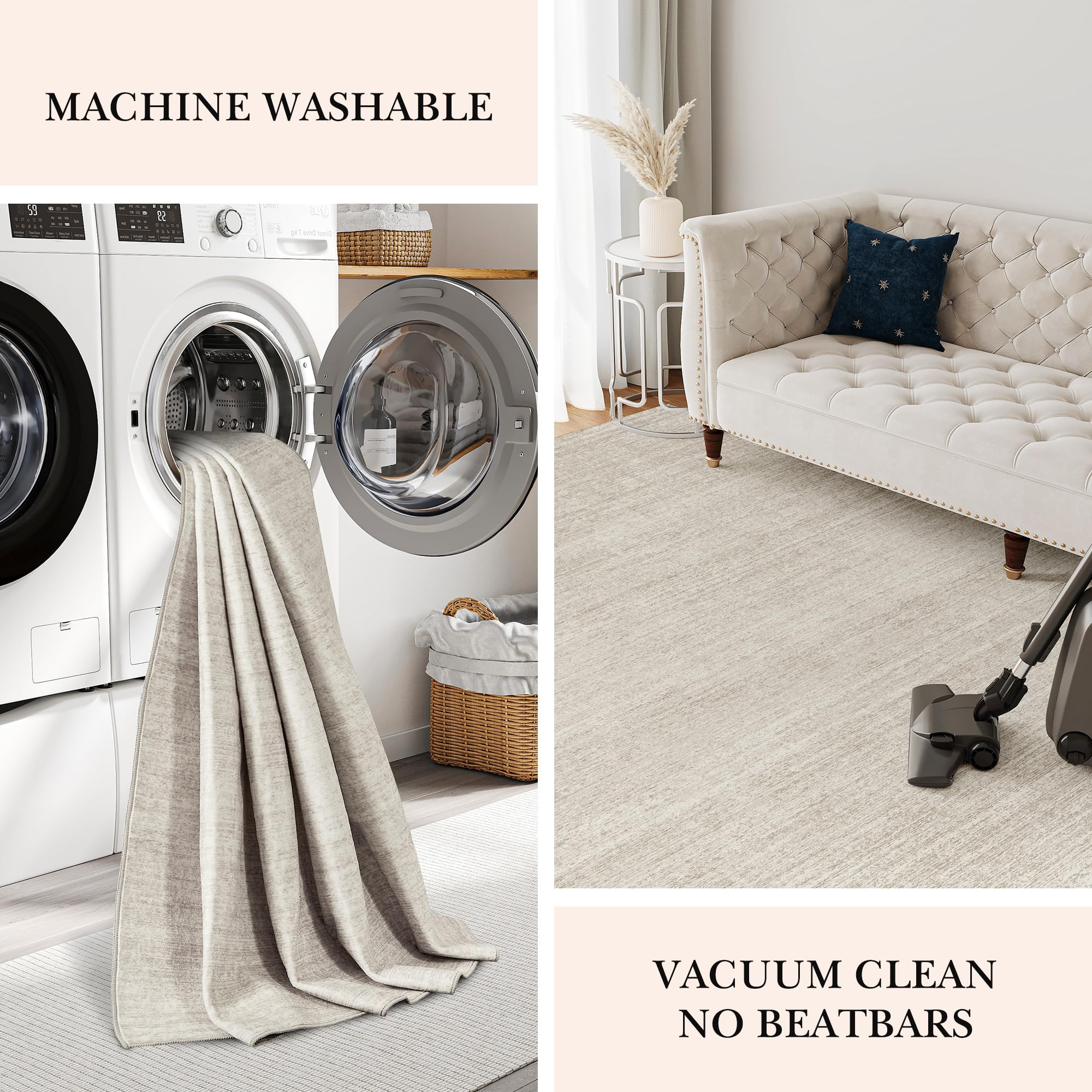 Valenrug Washable Rug - Stain Resistant Non-Slip Area Rug for Living Room & Bedroom | Machine Washable Foldable Printed Carpet (Beige, 9'x12') - Perfect for High-Traffic Areas, Pet-Friendly Homes & Easy Cleaning