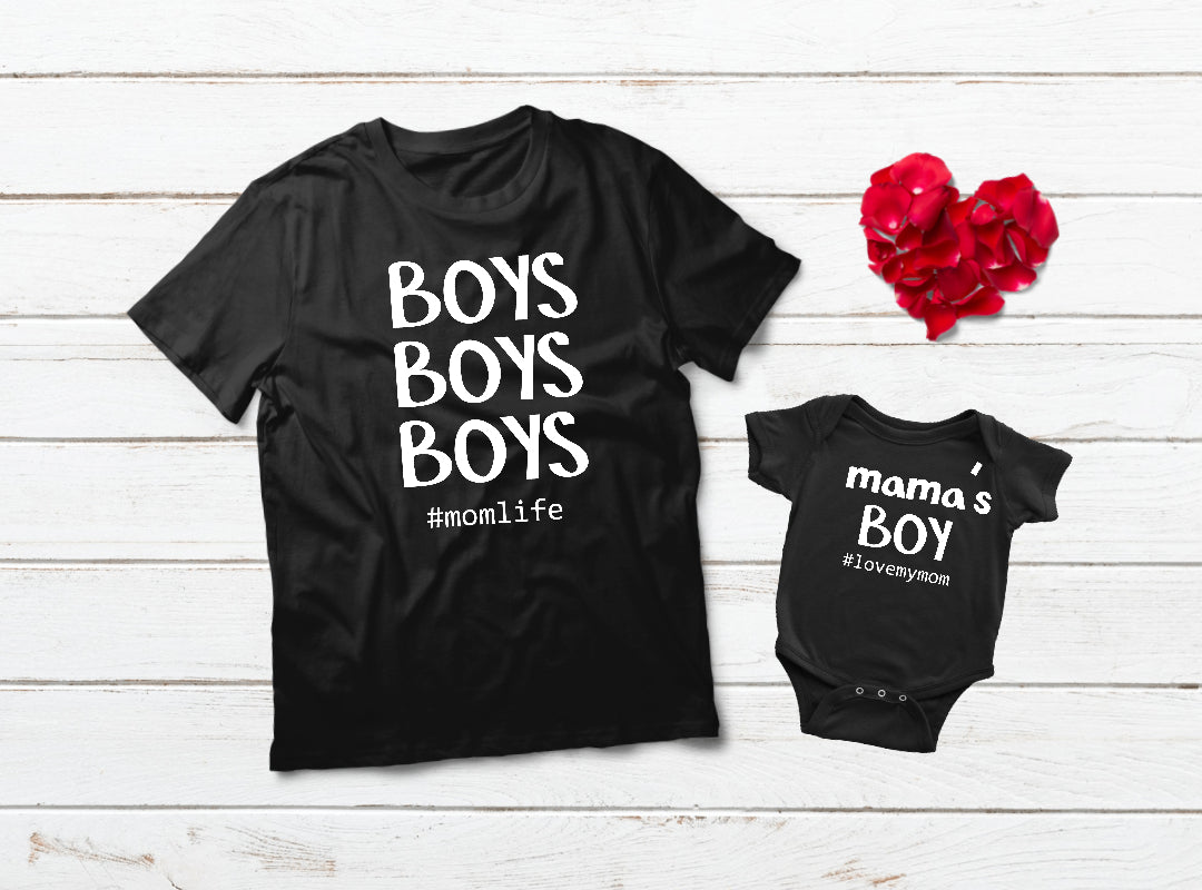 Mom and Son Matching Outfits - Cute Mama's Boy T-Shirts for Family Photos & Special Occasions