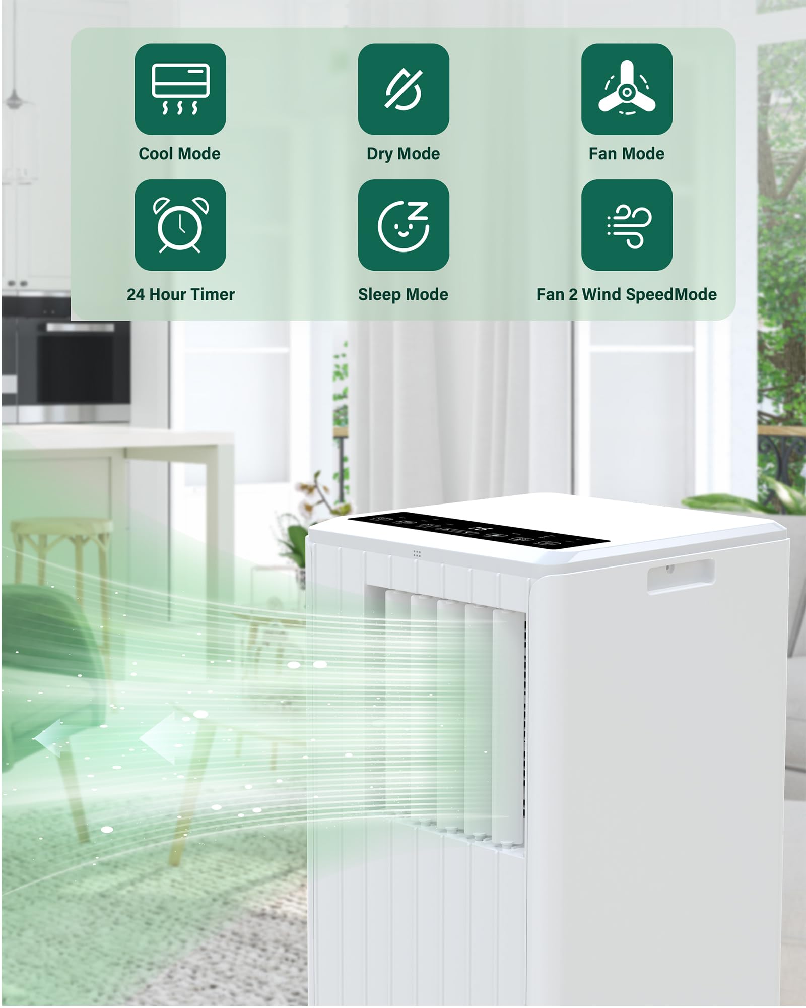 8000 BTU Portable Air Conditioner for Rooms Up to 350 Sq.Ft - Energy Efficient Cooling with Remote Control - White - Perfect for Bedrooms, Offices & Small Apartments
