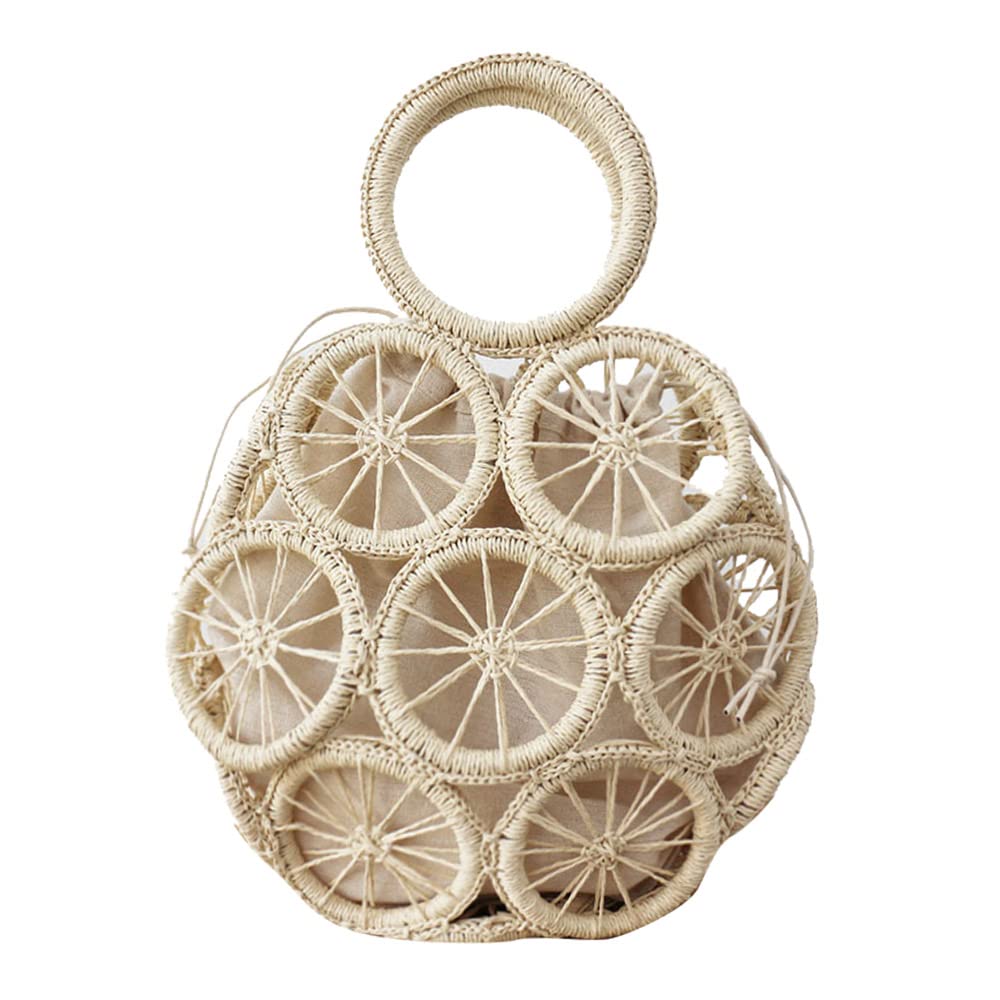 Women's Straw Beach Bag - Hollow Woven Circle Handbag for Summer, Retro Boho Style - Perfect for Beach Vacations, Pool Parties & Outdoor Picnics