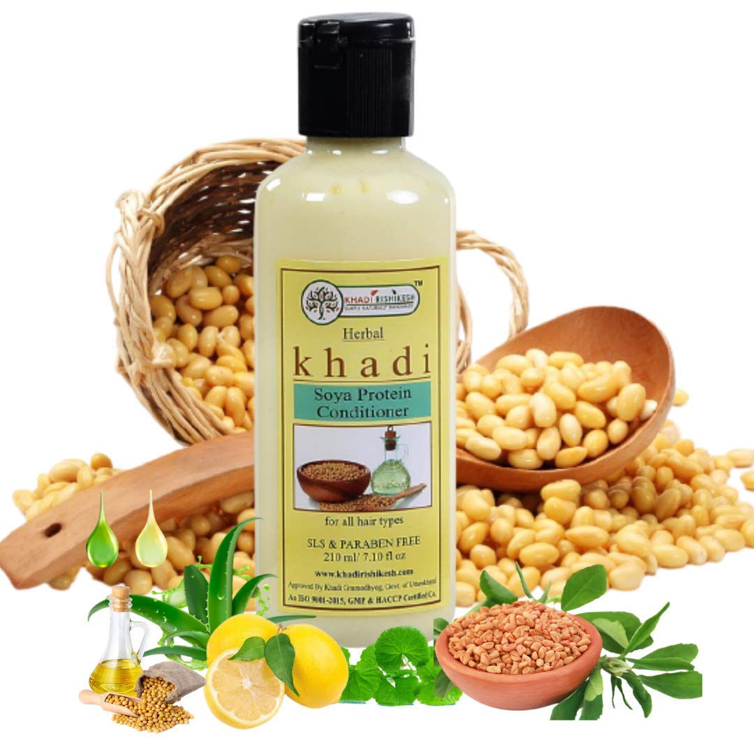 Khadi Rishikesh Herbal Soya Protein Hair Conditioner for Damaged Hair - 210ml with Free Loofah Sponge | Nourishes Scalp, Promotes Hair Growth | Ideal for Men, Women & All Hair Types | Perfect for Daily Hair Care Routine & Post-Wash Hydration