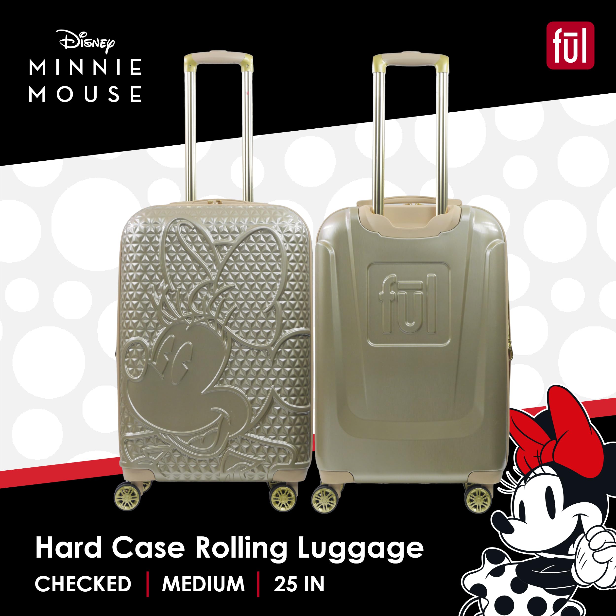 Disney Minnie Mouse 25-Inch Hardshell Rolling Luggage with Textured Design & Smooth Wheels - Perfect for Travel, Vacations & Disney Theme Park Trips (Taupe)