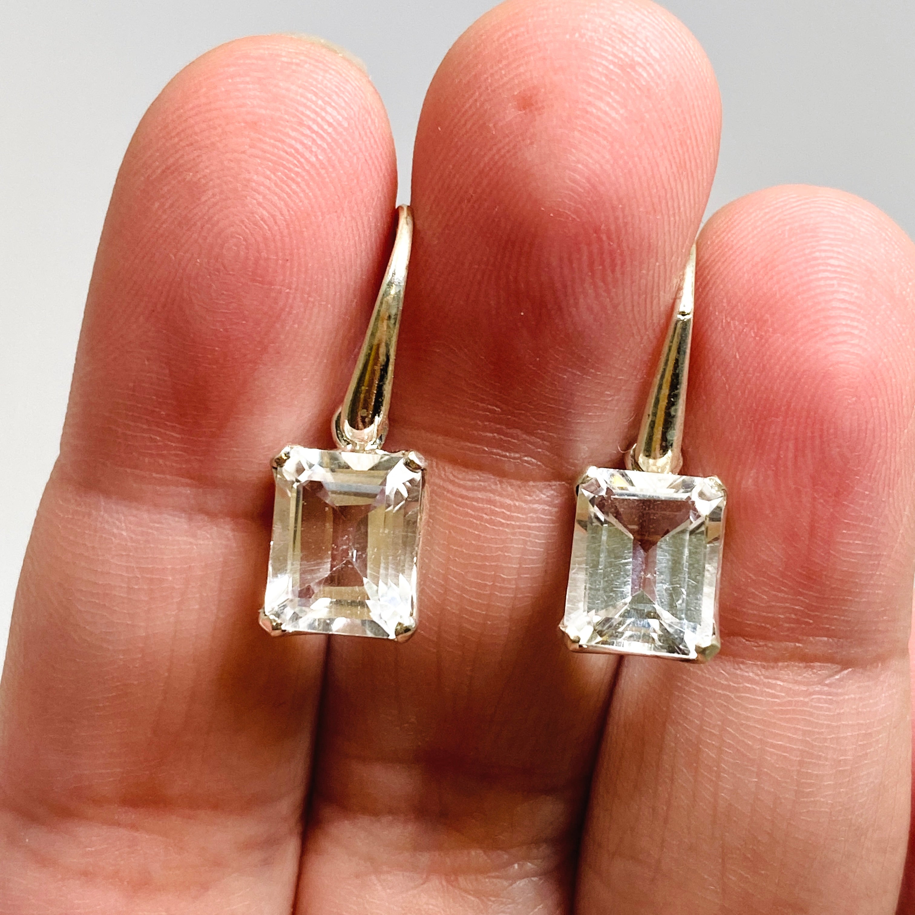 Clear Quartz Emerald Cut Faceted Earrings PEGJ224 | Elegant Dangle Earrings for Women | Perfect for Weddings, Parties & Special Occasions
