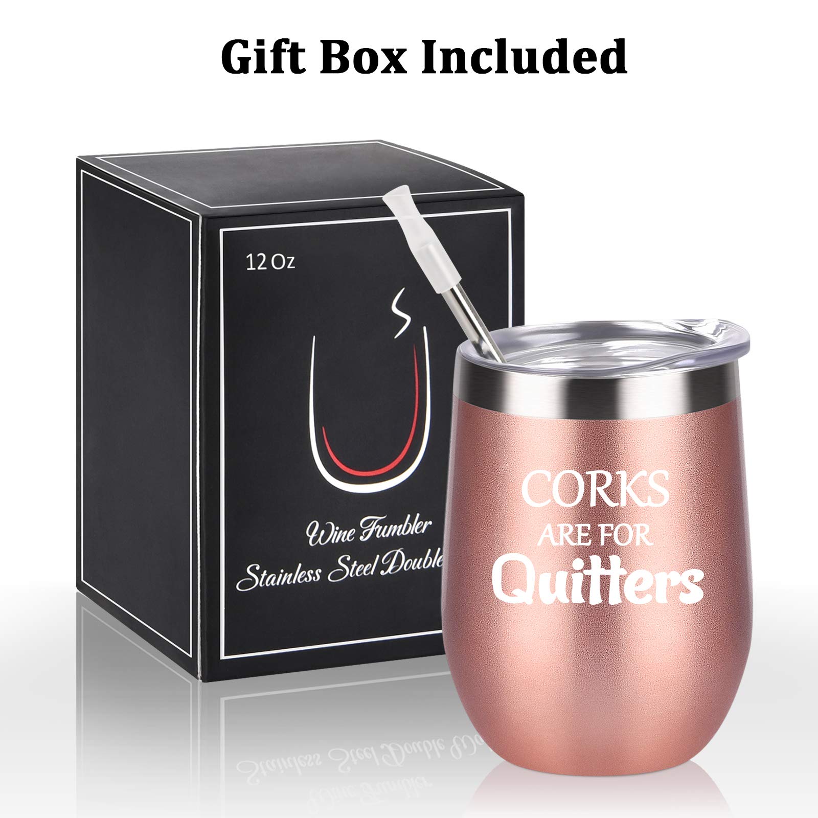 Stainless Steel Wine Tumbler with Lid - 12oz Rose Gold Insulated Stemless Cup for Women | Unique Birthday & Christmas Gift for Wine Lovers | Perfect for Parties, Picnics & Home Entertaining