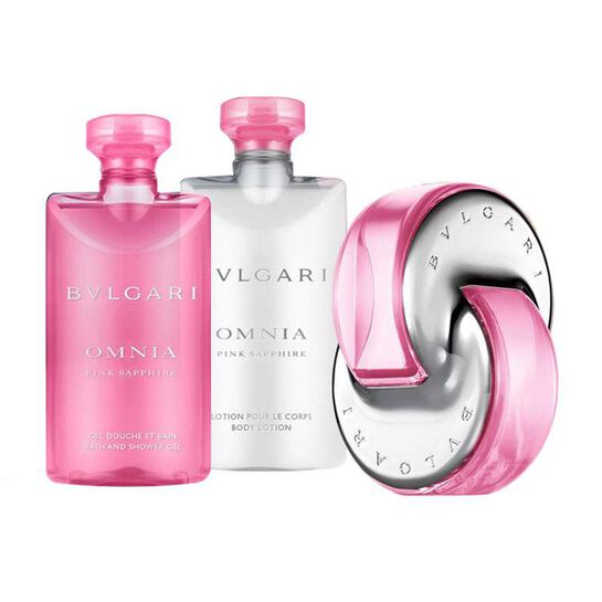 Bvlgari Omnia Pink Sapphire Eau de Toilette 2.2oz + Body Lotion 2.5oz + Shower Gel 2.5oz Gift Set for Women - Perfect for Valentine's Day, Anniversary & Birthday Gifts