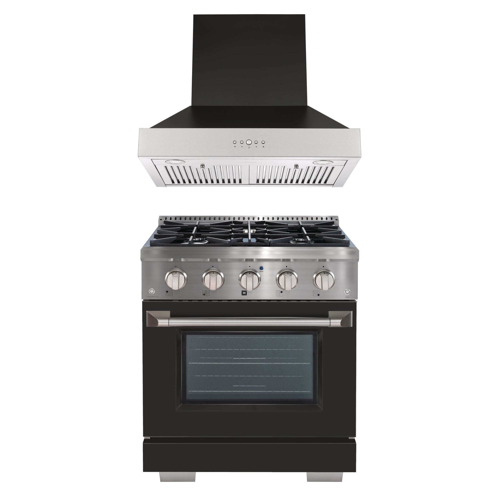 Ancona 2-Piece 30-Inch Gas Range with Convection Oven & 600 CFM Wall Mount Pyramid Range Hood - Professional Kitchen Appliance Set for Home Chefs & Cooking Enthusiasts