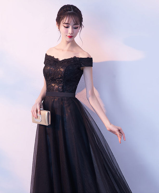 Elegant Black Lace Tulle Long Prom Dress with Floral Appliques - Formal Evening Gown for Homecoming, Wedding, and Special Occasions