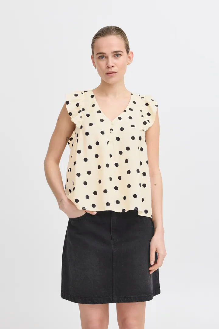 Dita Sleeveless Women's Top - Birch Dot Print Summer Blouse for Casual Wear & Date Night Outfits