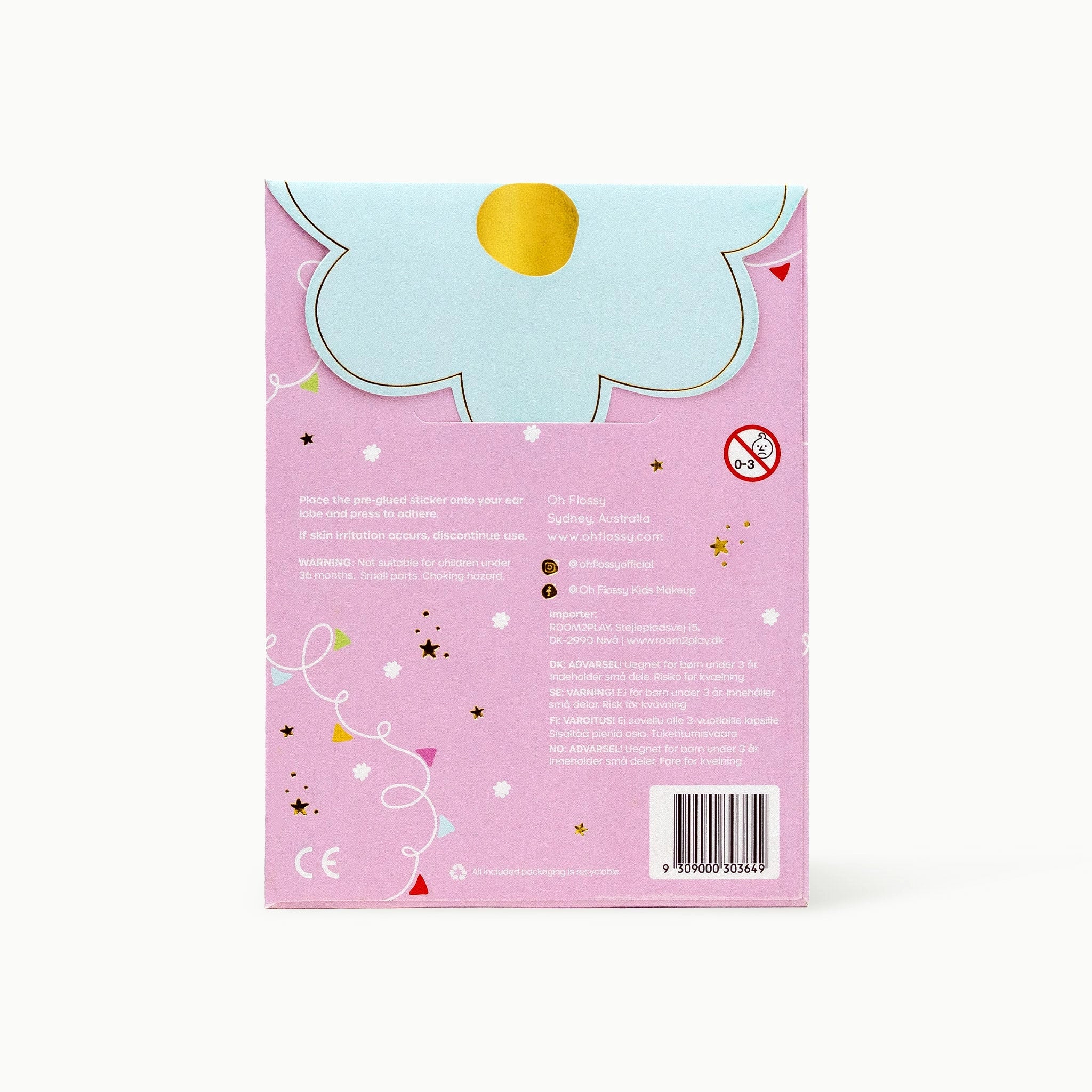 Oh Flossy Kids Stick On Earrings - Non-Piercing Adhesive Earrings for Girls & Toddlers - Safe & Painless Fashion Accessories for Parties, School & Special Occasions