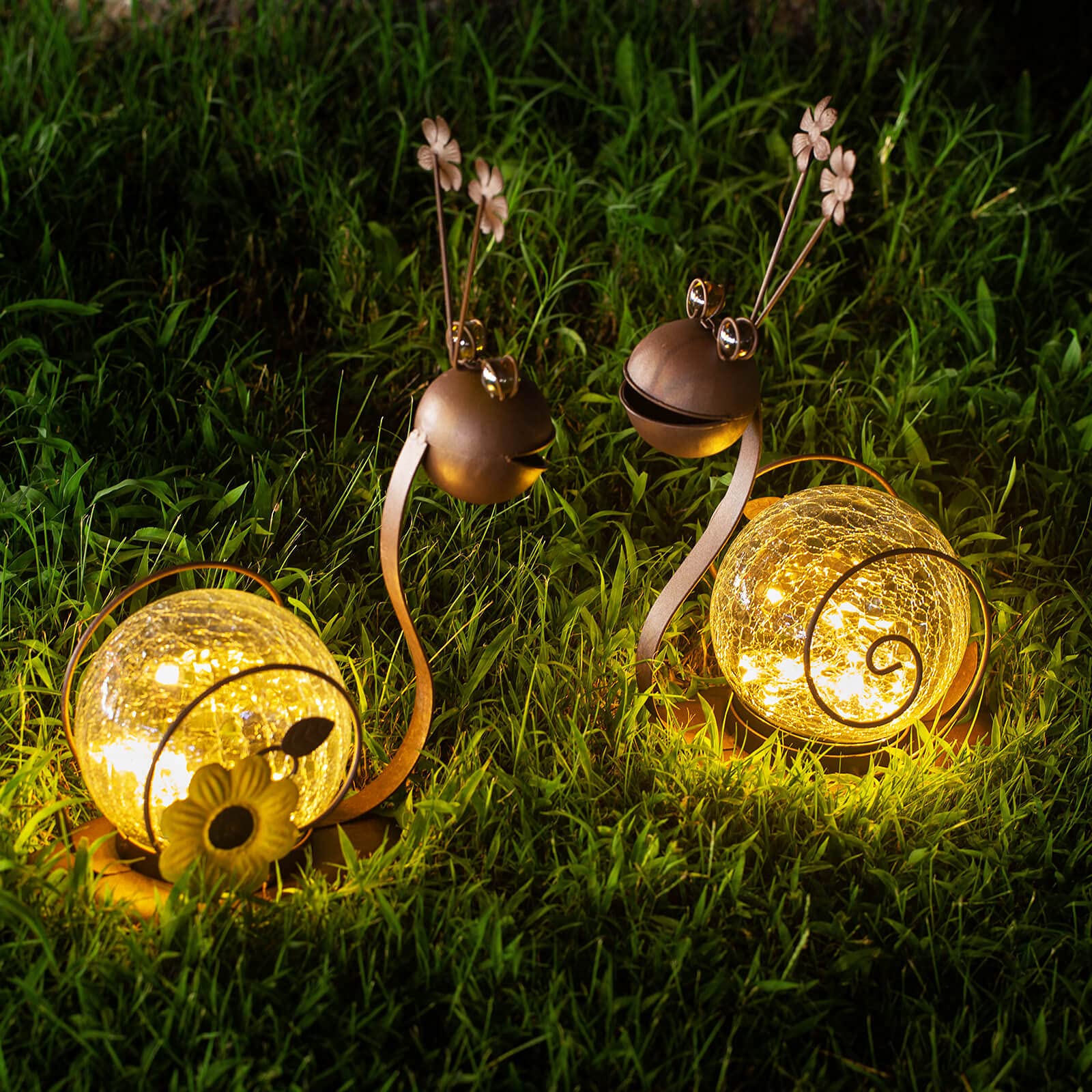 Solar Powered Snail Garden Lights - 2 Pack Cracked Glass Design, Warm White LED, Waterproof Outdoor Decoration for Patio, Yard, Lawn & Pathway | Perfect for Garden Decor & Nighttime Ambiance