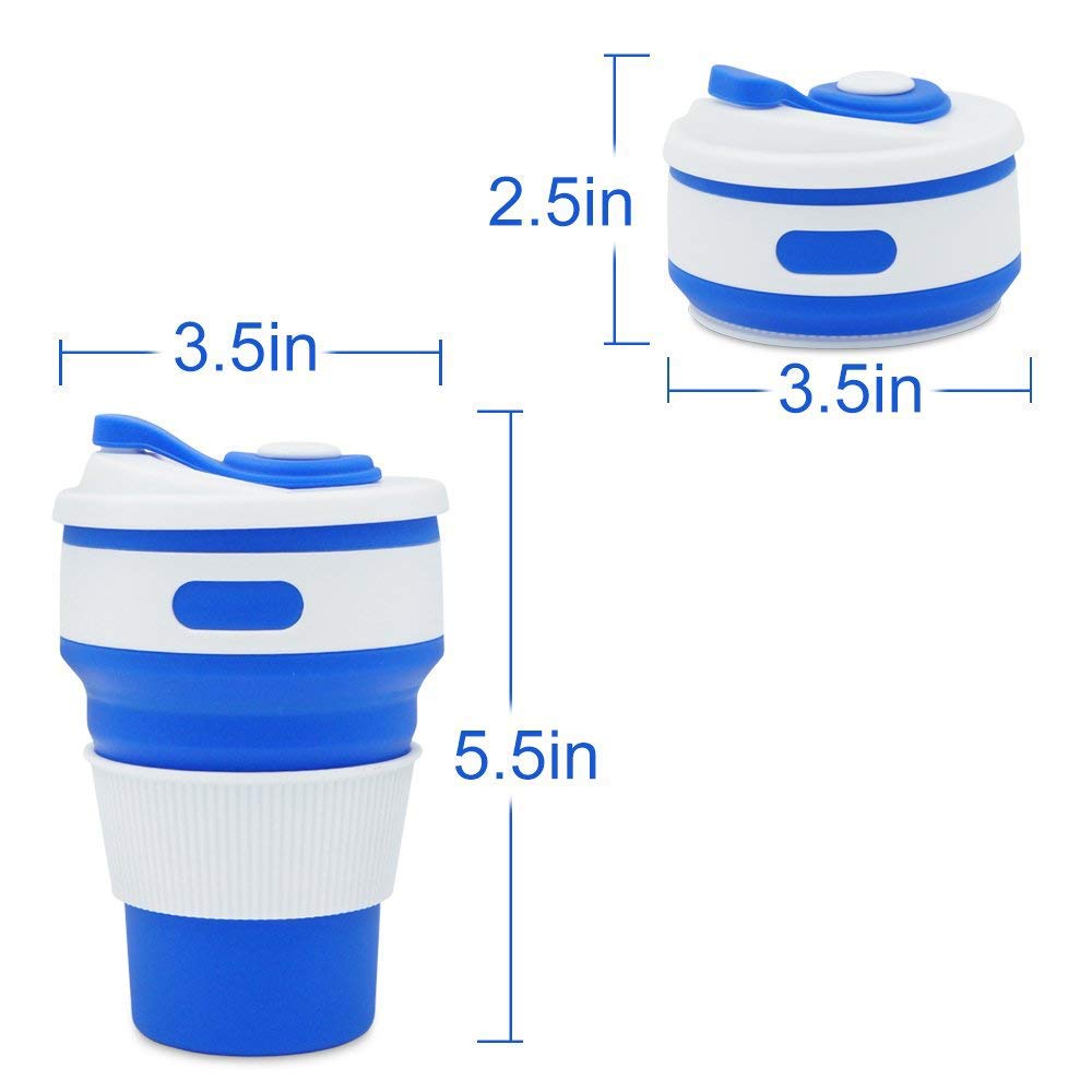 Fullgaden Collapsible Silicone Travel Cup with Lid - Portable Reusable Drinking Mug for Water, Coffee, Tea & Cold Beverages - Perfect for Hiking, Camping, Picnics & Outdoor Adventures - Blue