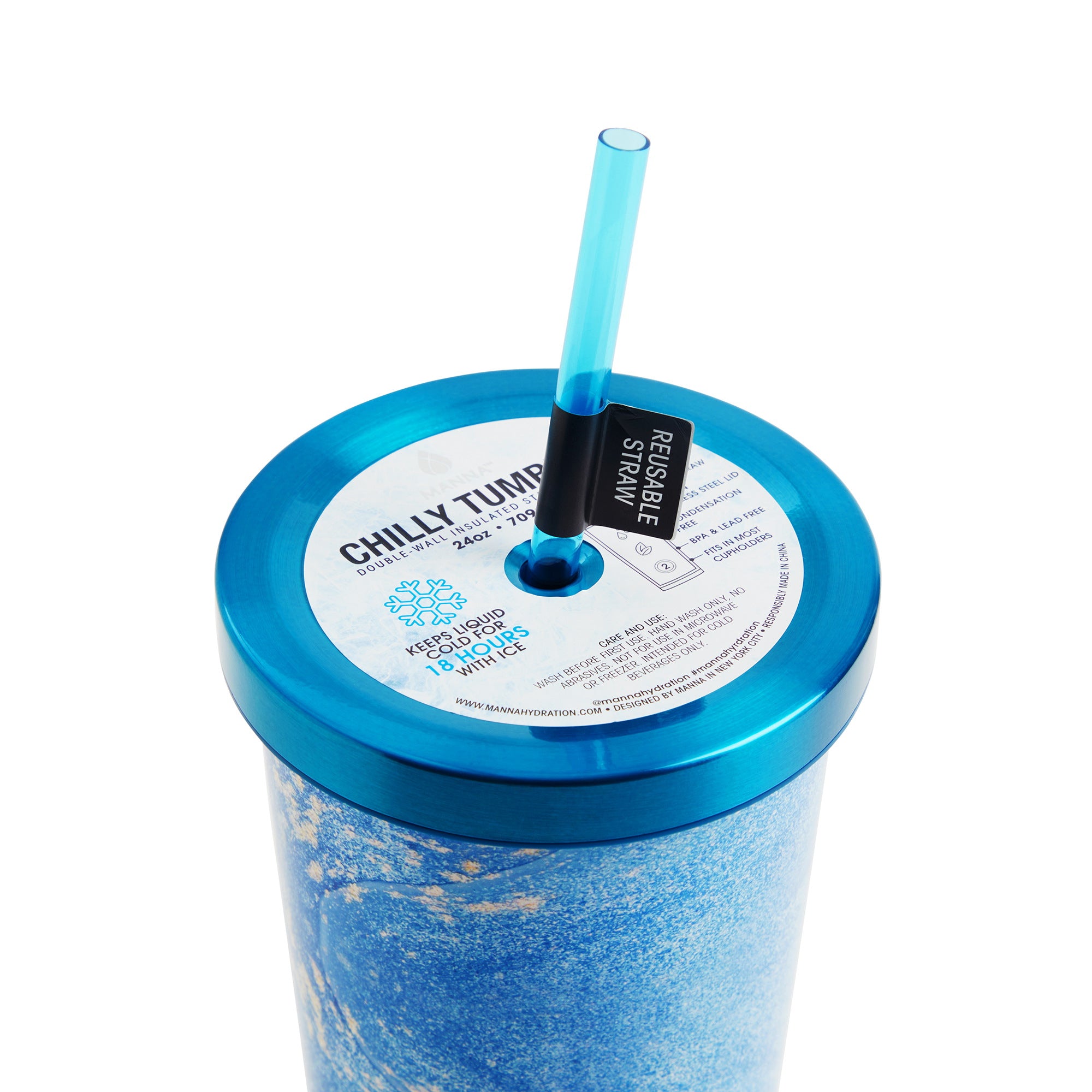 24 oz Marble Chilly Tumbler - Insulated Stainless Steel Water Bottle with Lid & Straw - Perfect for Travel, Gym, and Office Use