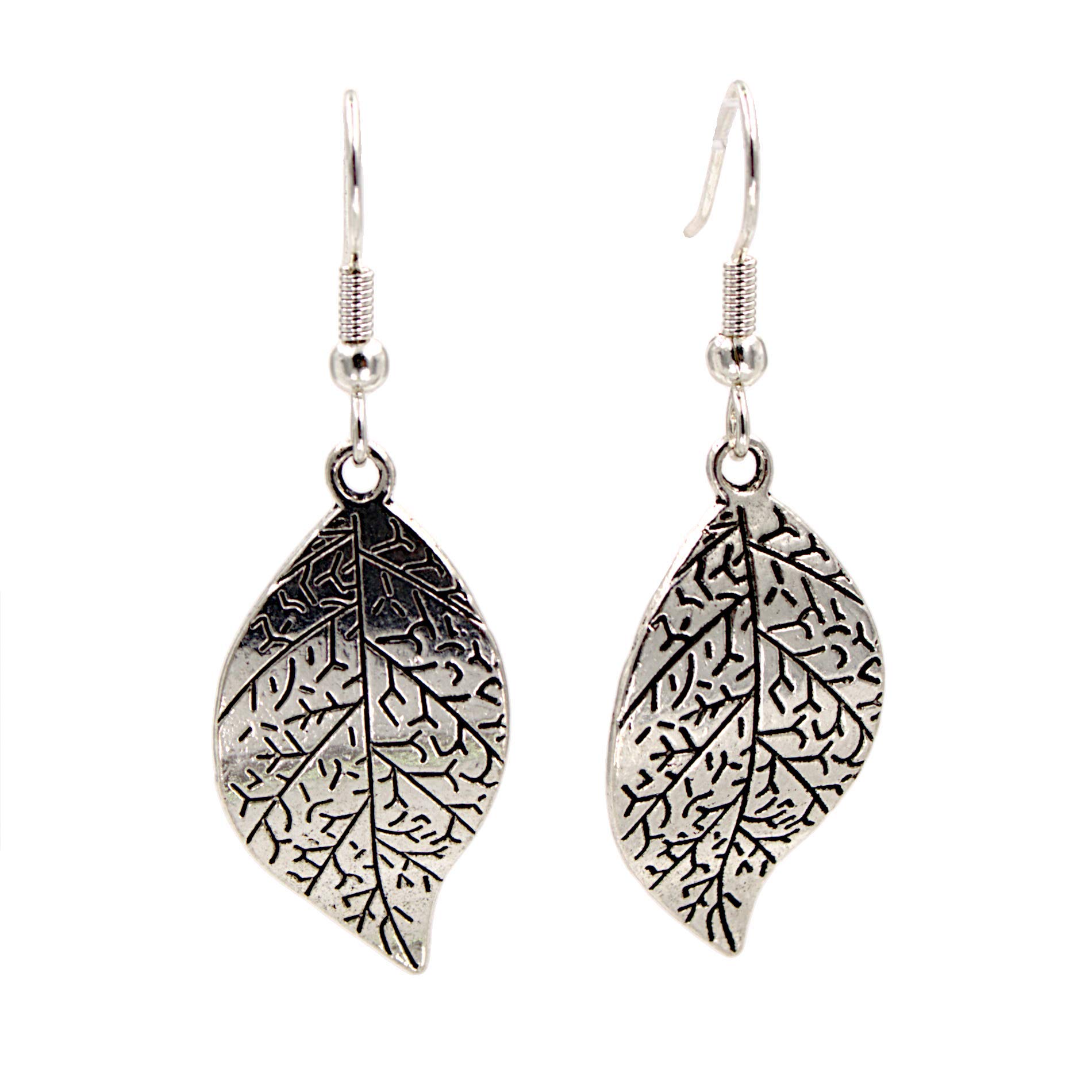 Silver Tone Curved Leaf Earrings with Etched Details - 1.25 Inch Nature-Inspired Jewelry for Women | Perfect for Everyday Wear, Parties & Boho Fashion