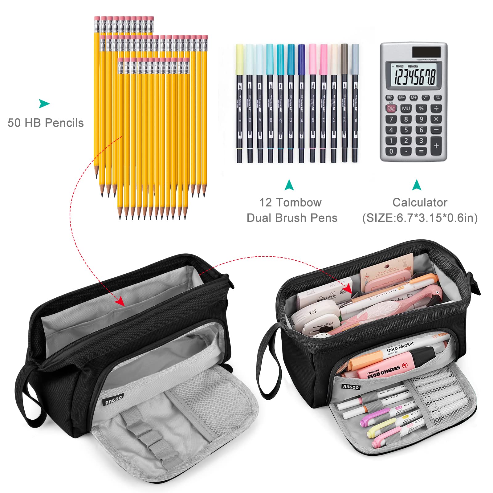 Mamowla Large Pencil Case for Girls & Women - Extra Big Zippered School Pouch with Smooth Zipper, Durable Stationery Organizer for Teens (Black) - Perfect for School, College, Office & Travel Organization
