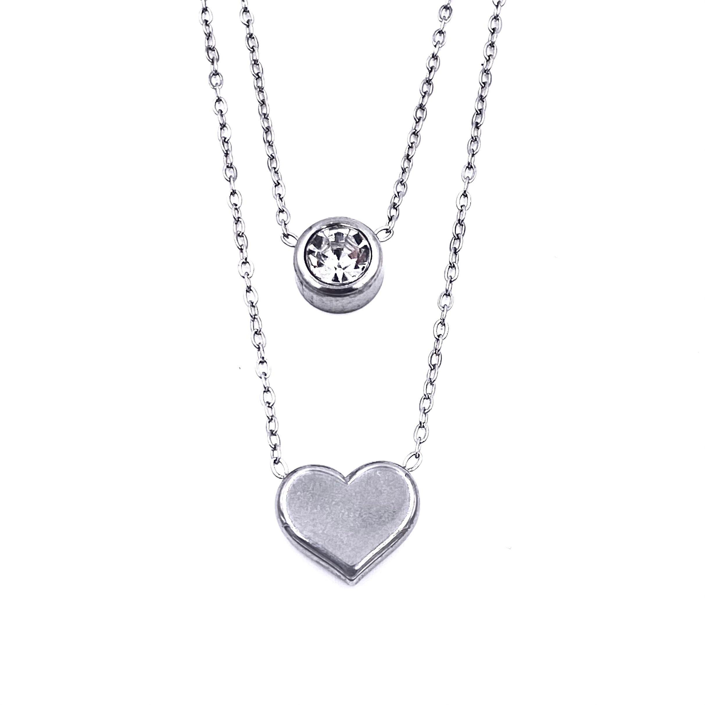 Ashley Gold Sterling Silver Double Chain CZ & Heart Pendant Necklace for Women | Elegant Layered Jewelry Gift for Valentine's Day, Anniversary & Special Occasions