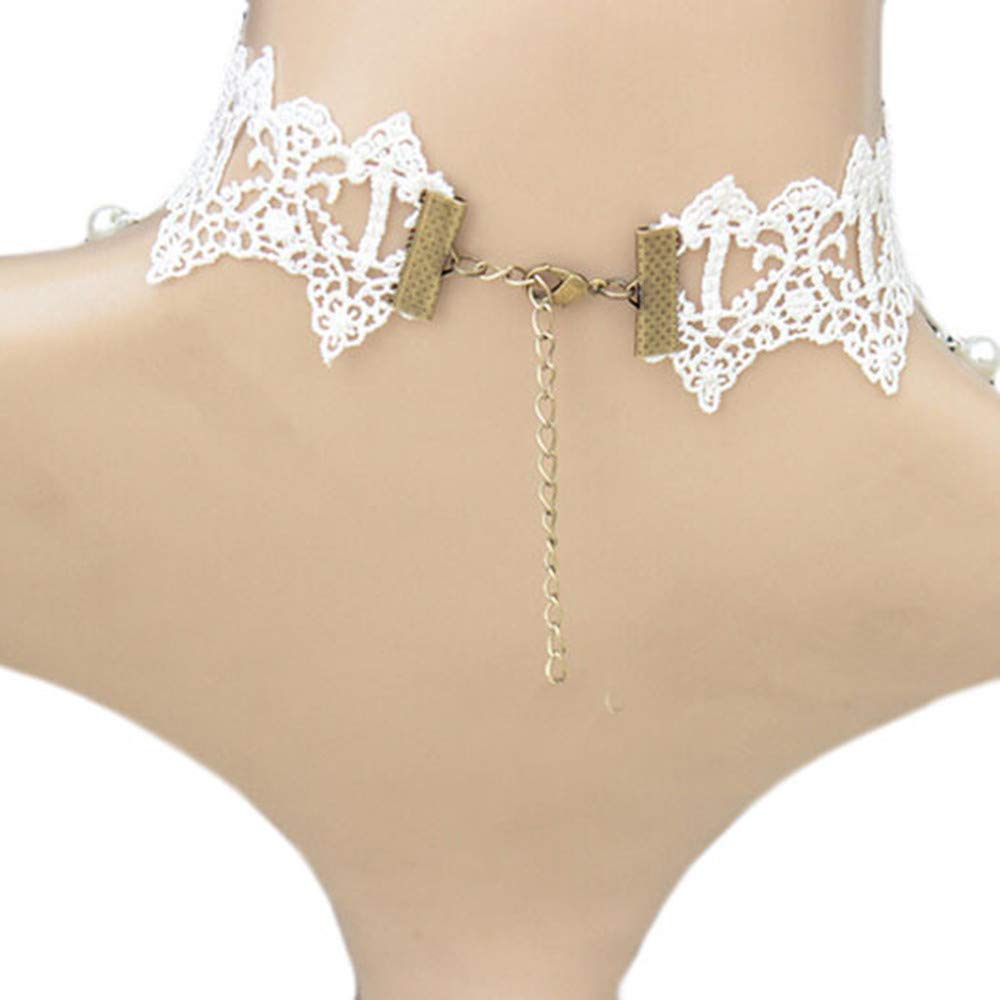 Chunky Chain Necklace with Pearl Pendant - Vintage Gothic Choker for Men & Women, Retro Wedding Lace Collar Jewelry, Perfect Birthday & Christmas Gift for Her (White, One Size) - Ideal for Gothic Fashion, Vintage Weddings, and Holiday Gift Giving
