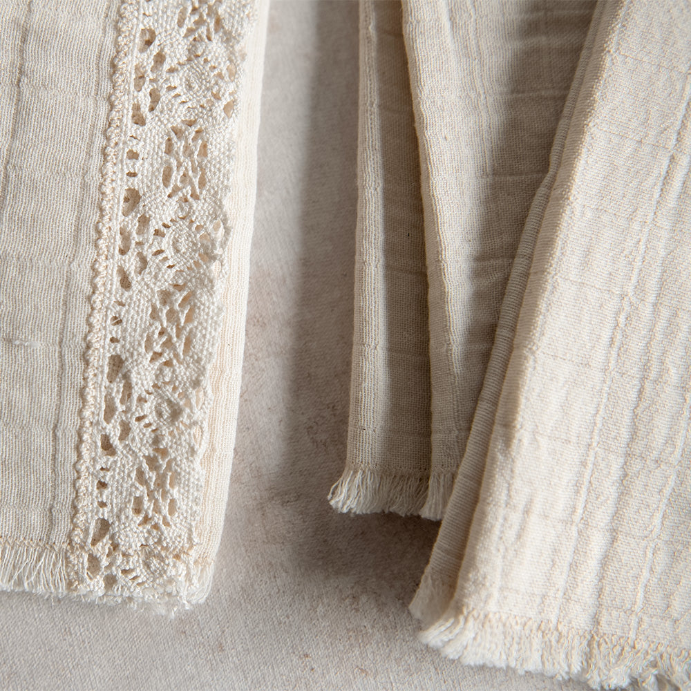 Elegant Cotton and Lace Napkin Set - 12-Piece Dinner Napkins for Formal Dining, Wedding, and Special Occasions