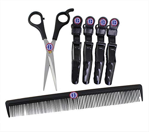 Professional Hair Cutting Scissors Set - Stainless Steel Ear Lobe & Hairdressing Scissors with Comb & 4pcs Crocodile Hair Clips for Salon, Barber & Home Haircut Styling