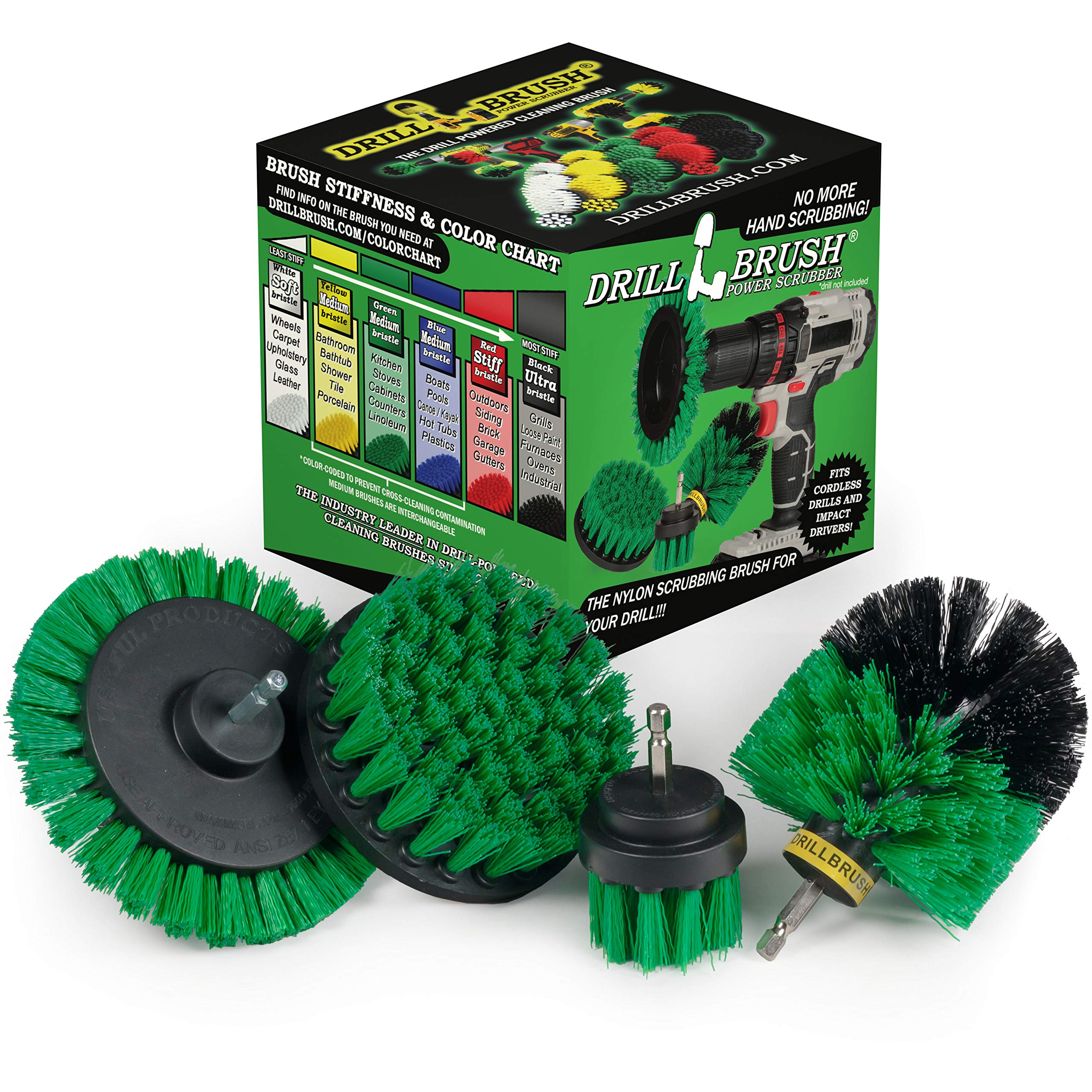 Drillbrush Green – Power Drill Scrub Brush Kit for Kitchen Cleaning – Oven, Stove & Dish Scrubber Attachment – Heavy Duty Drill Brush Set for Deep Cleaning – Perfect for Grout, Tiles & Hard-to-Reach Areas