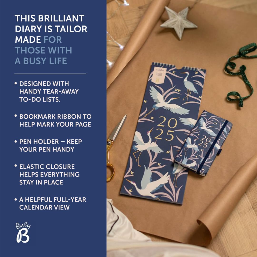 Busy B 2025 Slim Weekly Planner with Birds Cover - Compact Pocket Diary, Week-to-View Layout, Notes Pages & Storage Pocket - Handbag-Sized Organizer for Work, School & Personal Planning - Perfect for Daily Scheduling & Goal Tracking