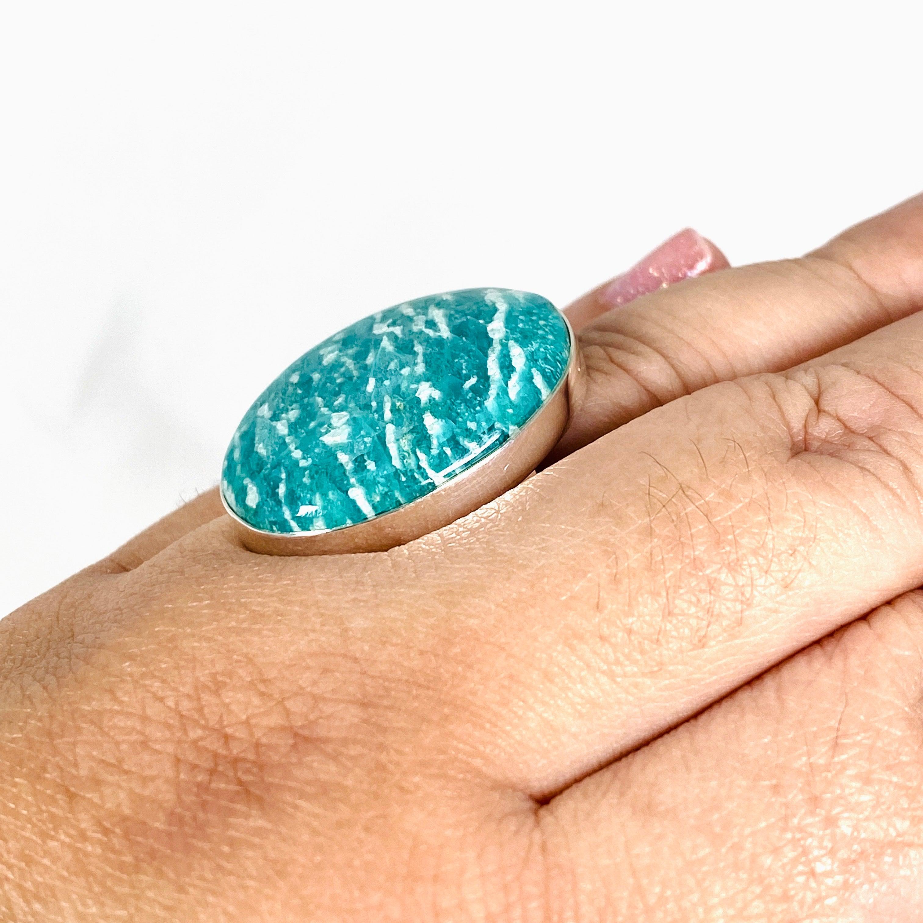 Amazonite Oval Ring Size 11 - KRGJ2890 - Elegant Gemstone Jewelry for Women, Perfect for Weddings, Parties & Everyday Wear