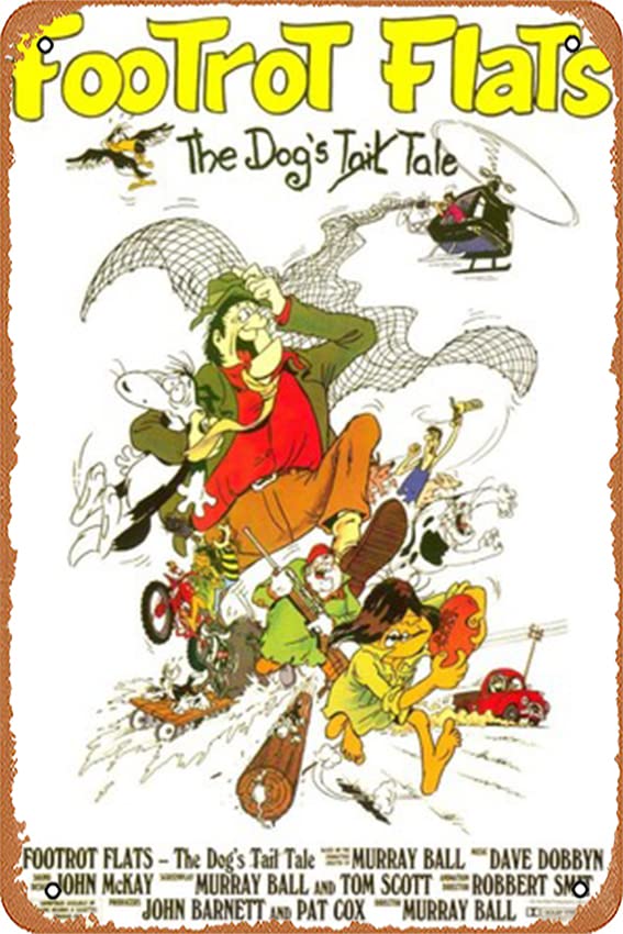 Vintage Footrot Flats: The Dog's Tale Movie Poster Metal Tin Sign - 12x8 Inch Retro Wall Art for Home, Bar & Cafe Decor - Perfect for Man Cave, Diner or Coffee Shop Wall Decoration