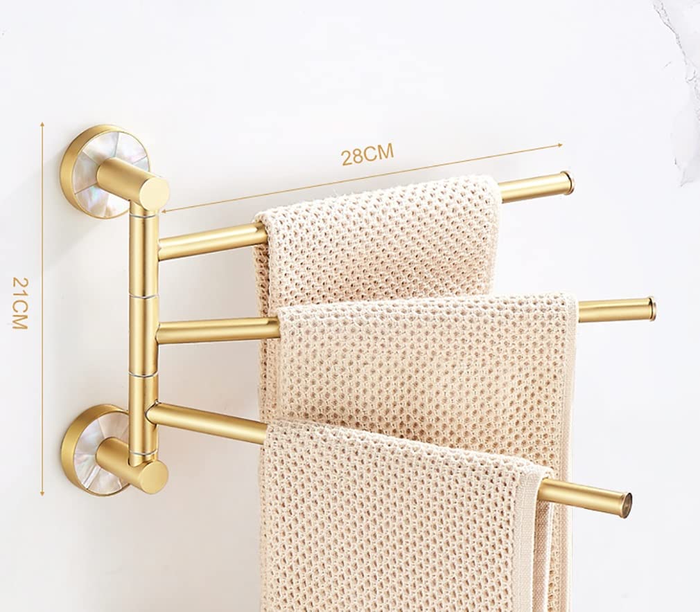 Stainless Steel Wall Mount Bath Towel Rack - 180° Silent Rotation, Punch-Free Installation, Gold Finish (3 Rods, 28cm) - Perfect for Bathroom, Kitchen, Laundry Room & Spa Decor