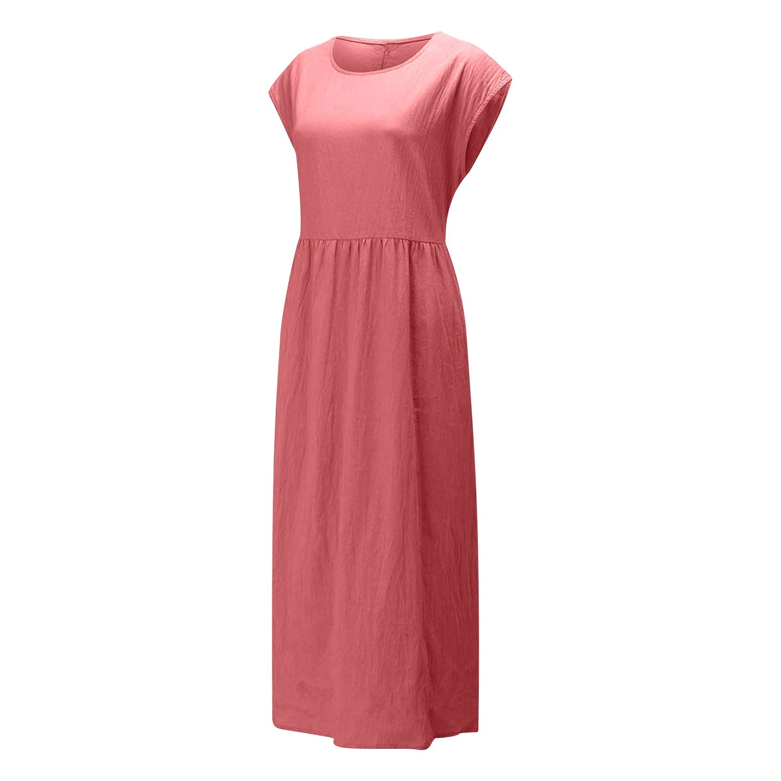 NaRHbrg Women's Long Sleeveless Maxi Dress - Summer Cotton Linen Kaftan with Pockets | Casual Beach Wear, Vacation Outfit, Boho Chic Style