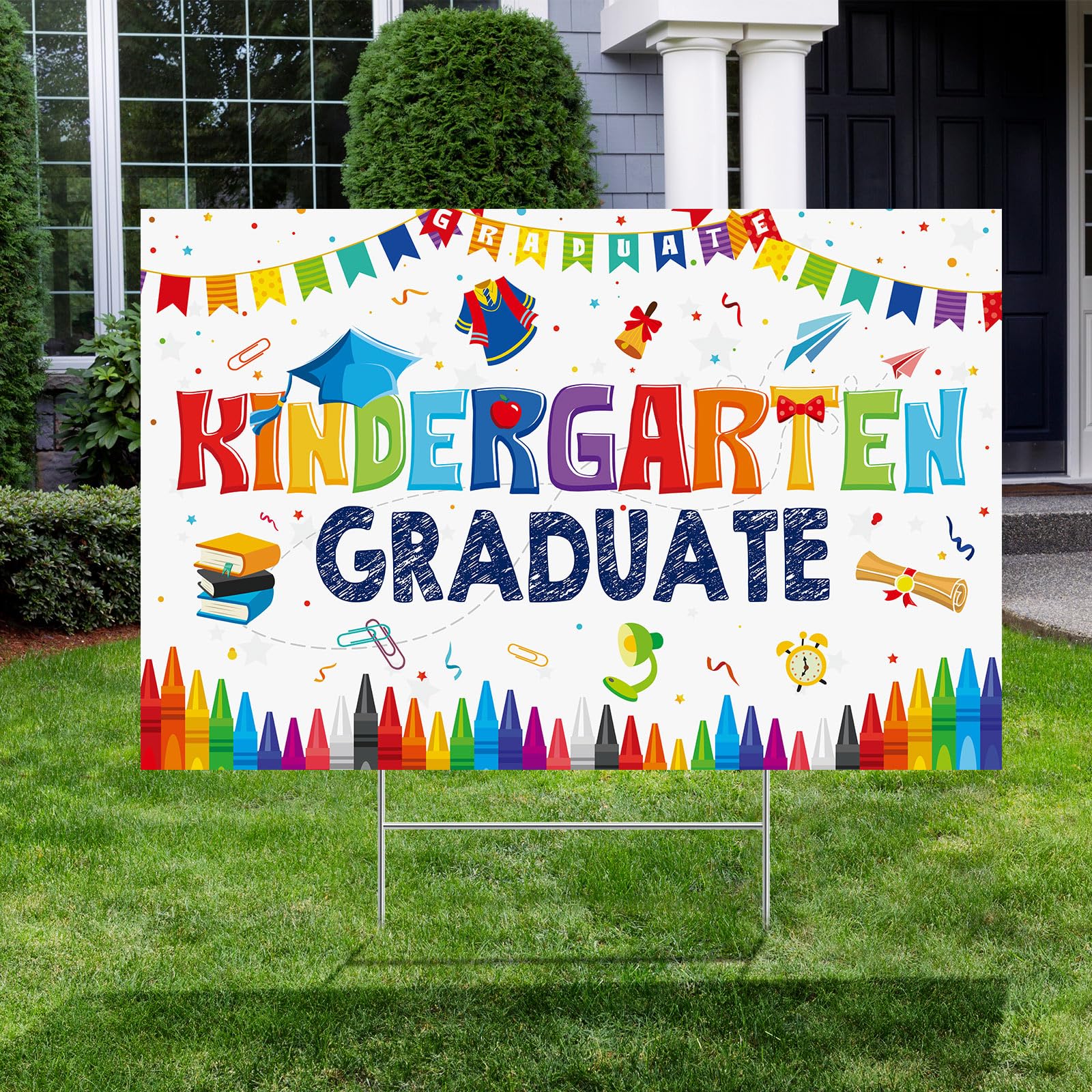 Maitys 2025 Kindergarten Graduation Yard Sign - Outdoor Lawn Decoration with Stake for Graduation Party, Ceremony & Backyard Celebration (White)